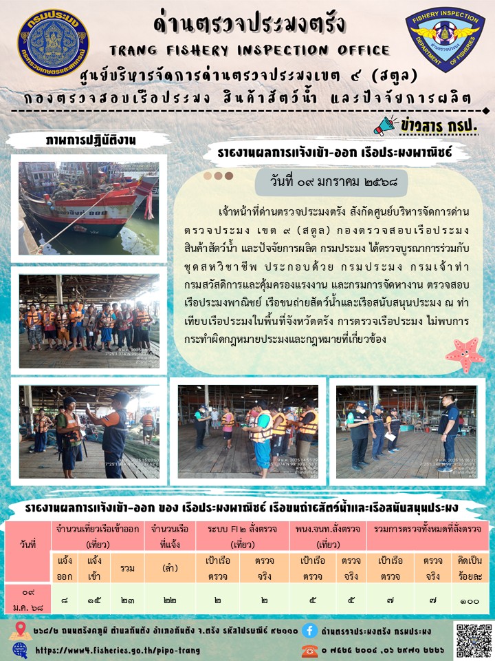 ประชาสัมพันธ์การปฏิบัติงานด่านตรวจประมงตรัง..คลิก