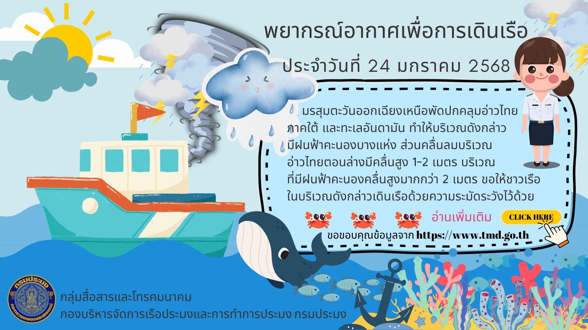 พยากรณ์อากาศเพื่อการเดินเรือ ประจำวันที่ 24 มกราคม 2568