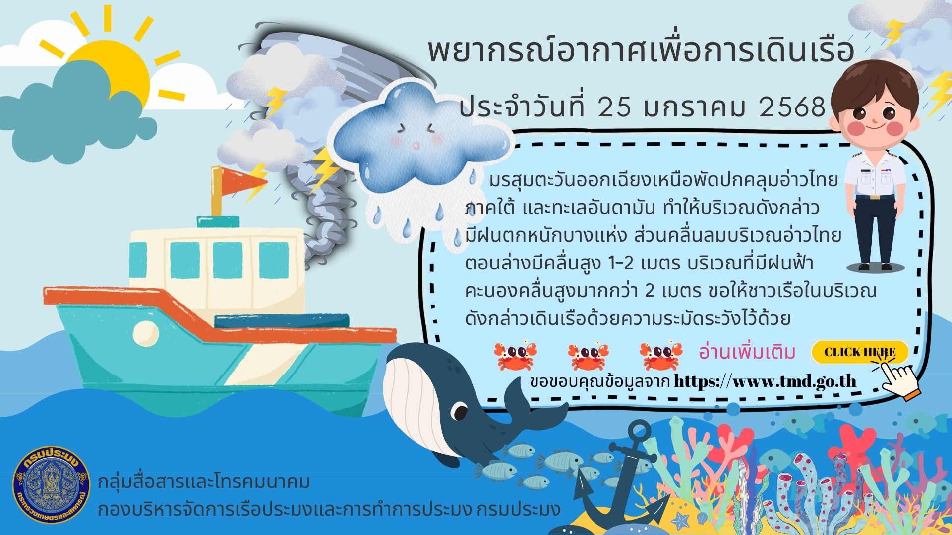 พยากรณ์อากาศเพื่อการเดินเรือ ประจำวันที่ 25 มกราคม 2568