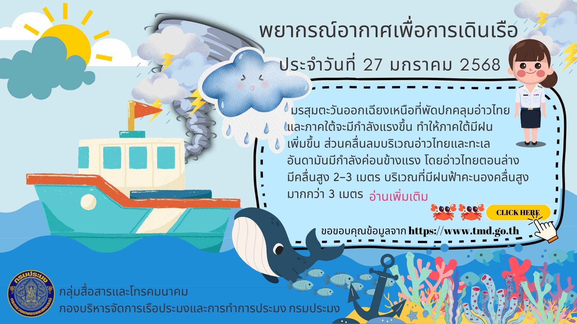 พยากรณ์อากาศเพื่อการเดินเรือ ประจำวันที่ 27 มกราคม 2568