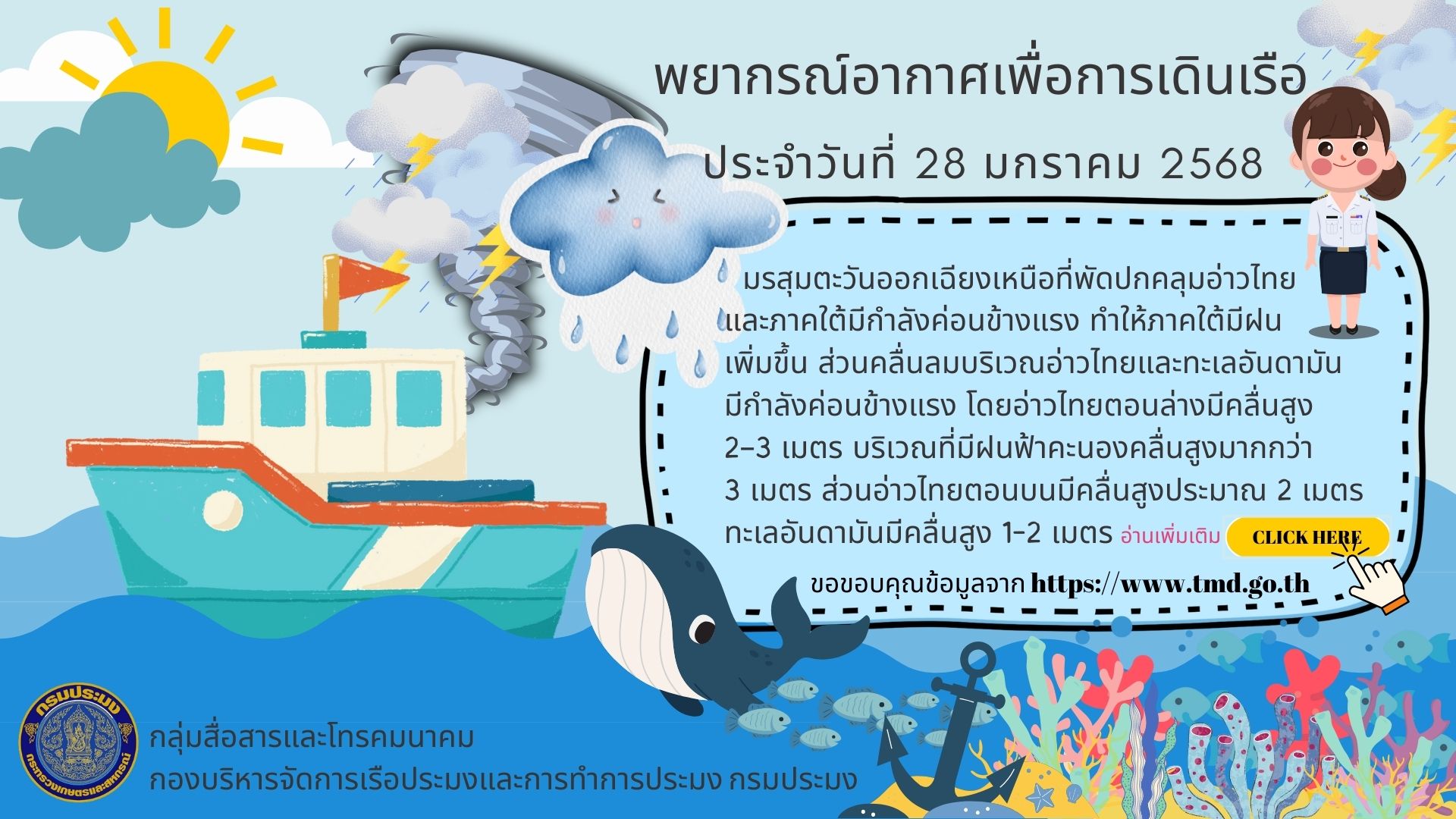พยากรณ์อากาศเพื่อการเดินเรือ ประจำวันที่ 28 มกราคม 2568