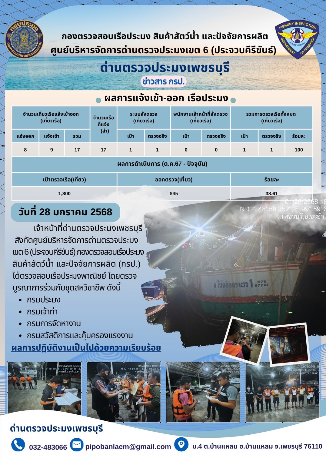ตรวจสอบเรือประมงพาณิชย์ ณ ท่าเทียบเรือประมง