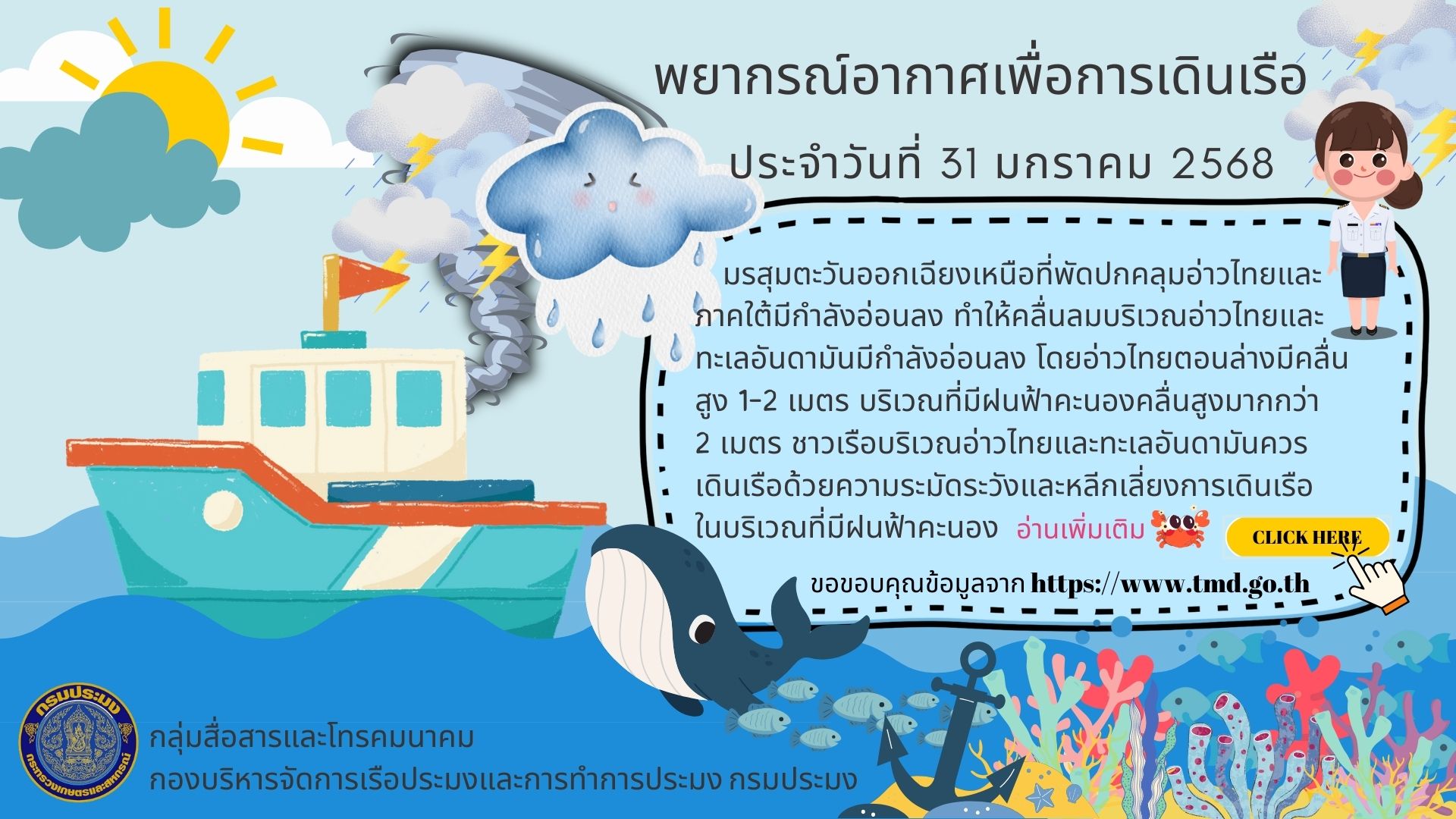 พยากรณ์อากาศเพื่อการเดินเรือ ประจำวันที่ 31 มกราคม 2568