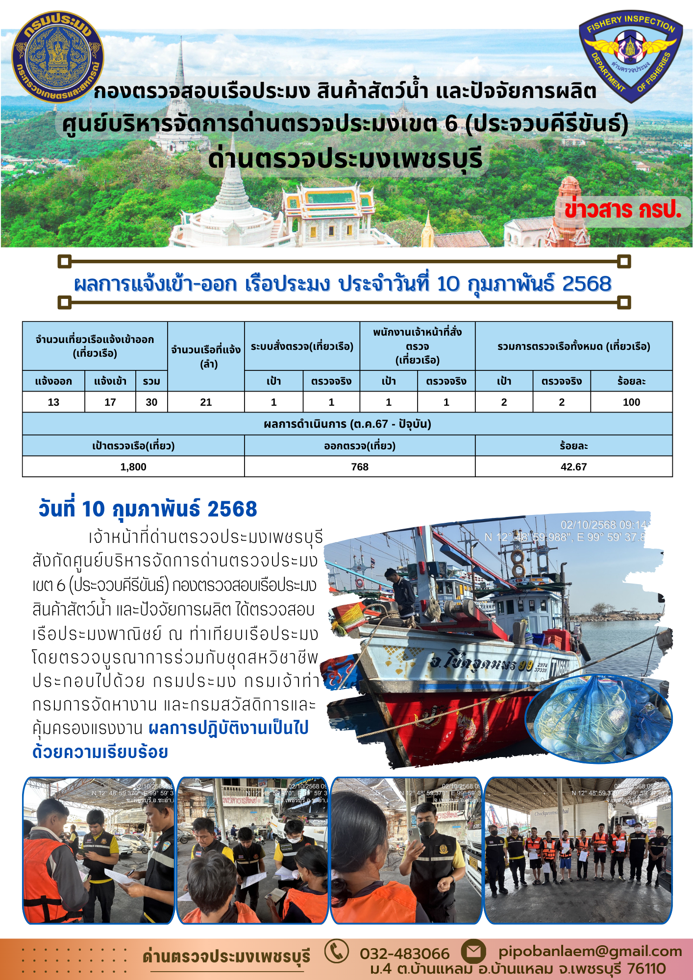ข่าวประชาสัมพันธ์ ด่านตรวจประมงเพชรบุรี..คลิก