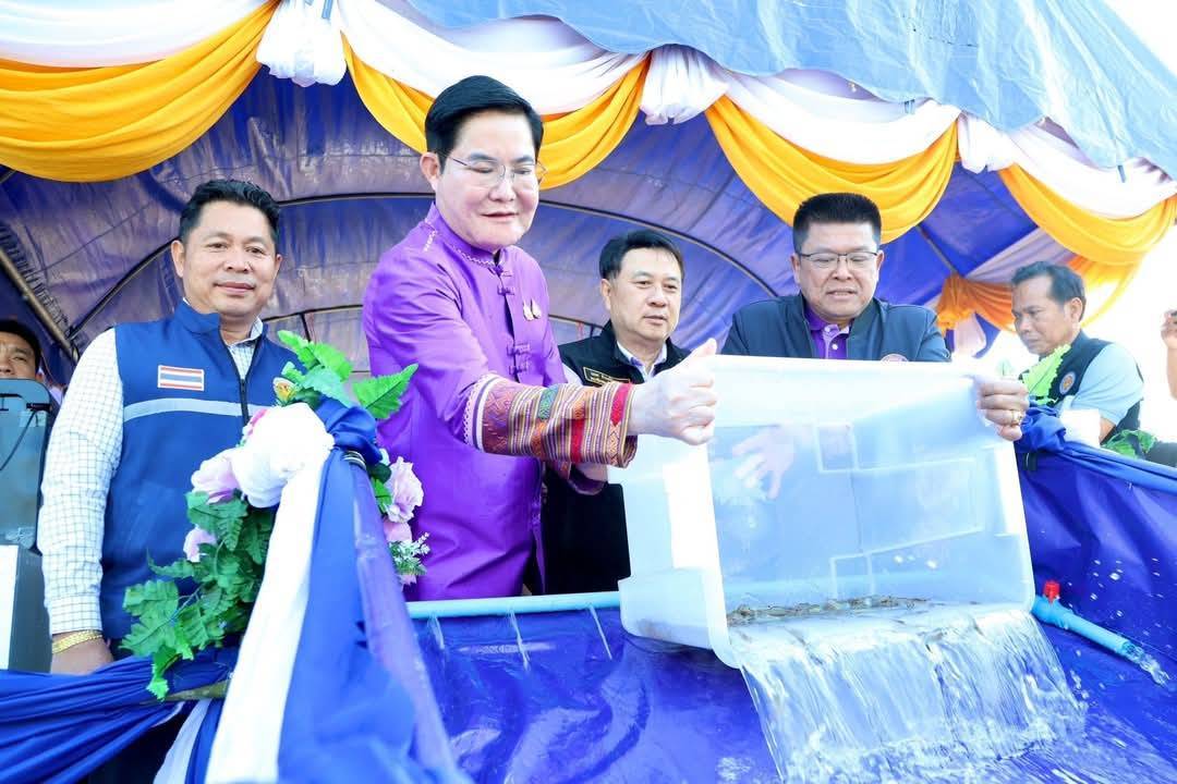 พิธีปล่อยพันธุ์สัตว์น้ำโครงการบริหารจัดการทรัพยากรประมง กิจกรรมบริหารจัดการทรัพยากรประมงน้ำจืด การเพิ่มผลผลิตสัตว์น้ำในแหล่งน้ำชุมชนเพื่อเพิ่มรายได้และลดค่าครองชีพของประชาชน ประจำปี 2568
