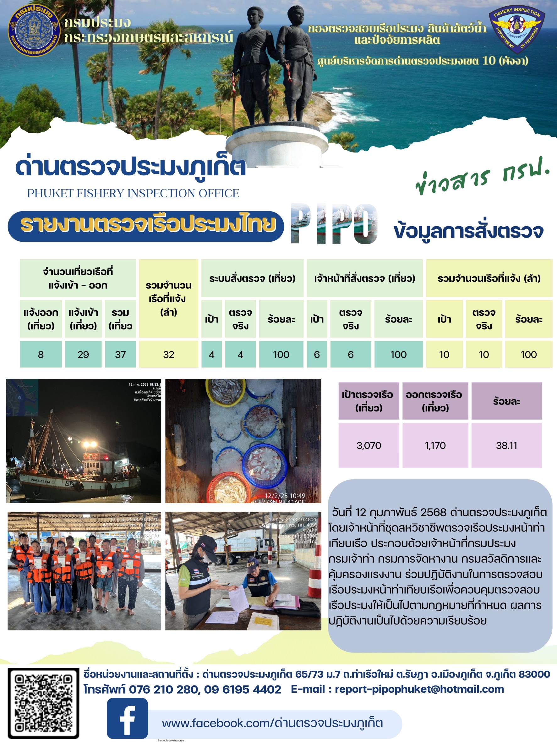 ข่าวประชาสัมพันธ์กิจกรรมการตรวจเรือประมงพาณิชย์แจ้งเข้า - ออก วันที่ 12 กุมภาพันธ์ 2568..คลิก