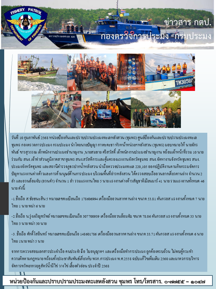 กิจกรรมจัดการปัญหาแรงงานต่างด้าวและการค้ามนุษย์ด้านการประมง