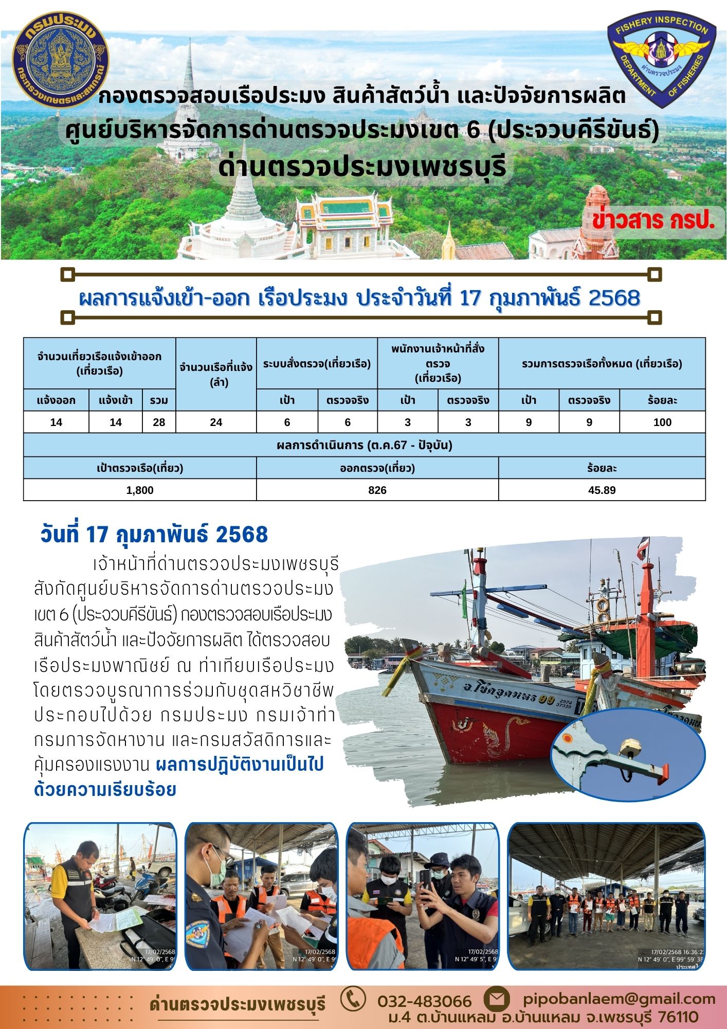 ตรวจสอบเรือประมงพาณิชย์ ณ ท่าเทียบเรือประมง..คลิก