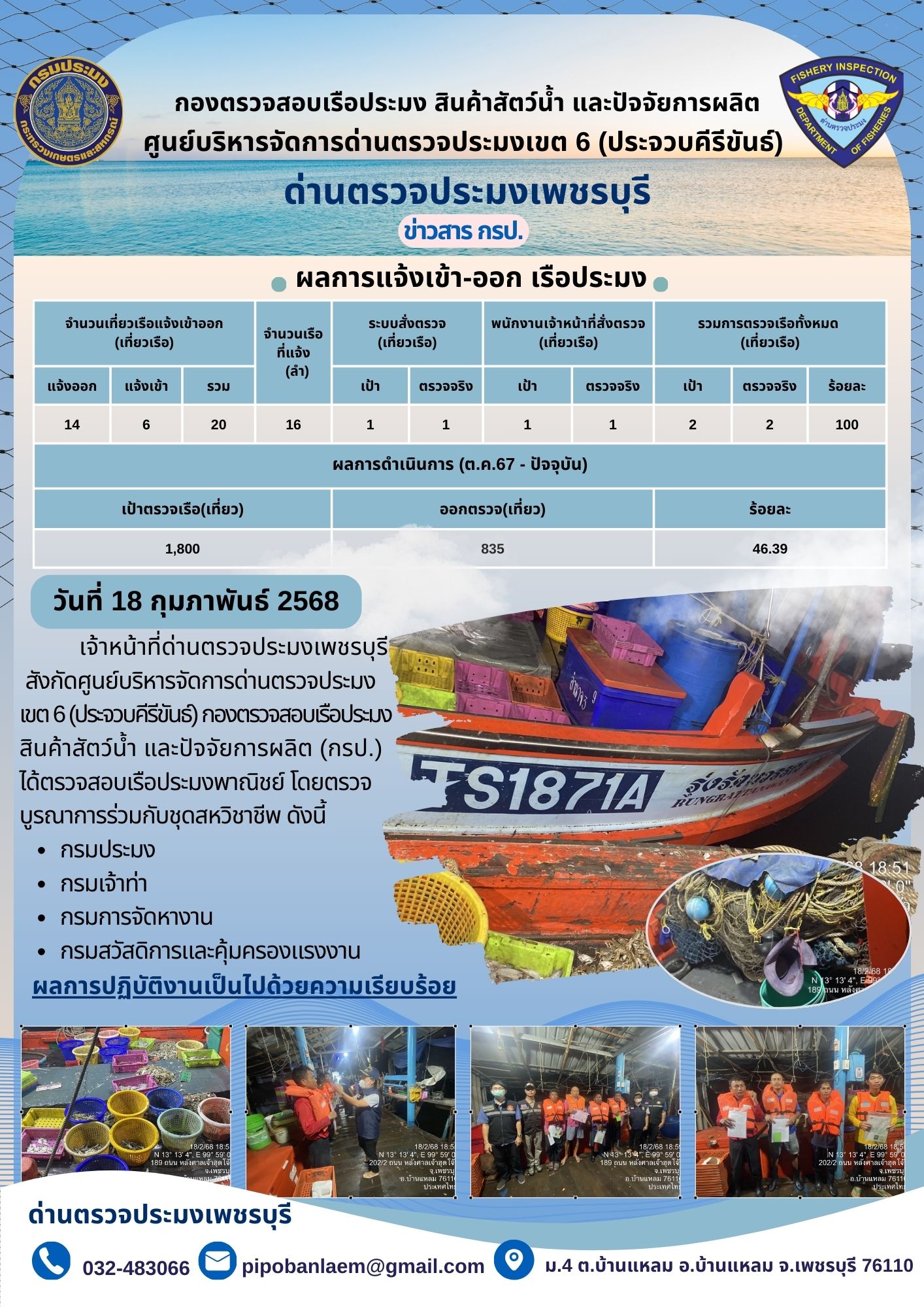 ตรวจสอบเรือประมงพาณิชย์ ณ ท่าเทียบเรือประมง..คลิก