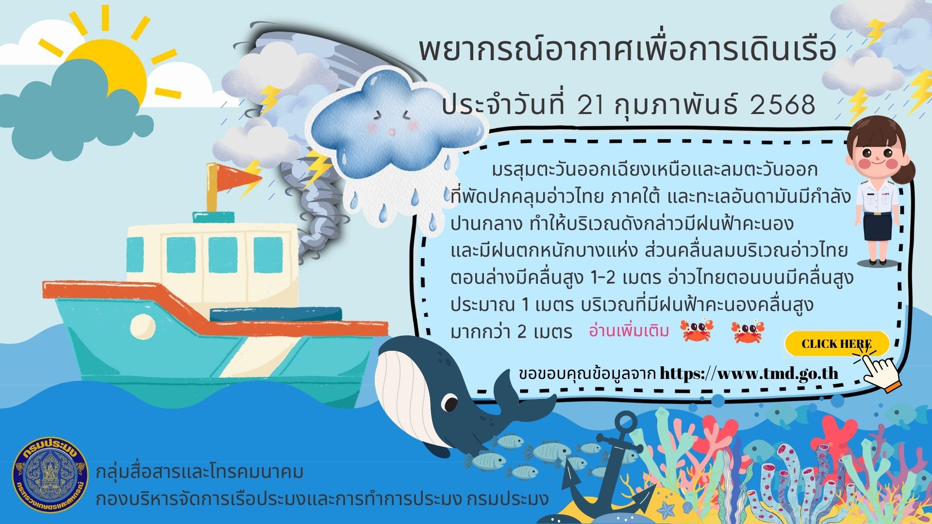 พยากรณ์อากาศเพื่อการเดินเรือ ประจำวันที่ 21 กุมภาพันธ์ 2568