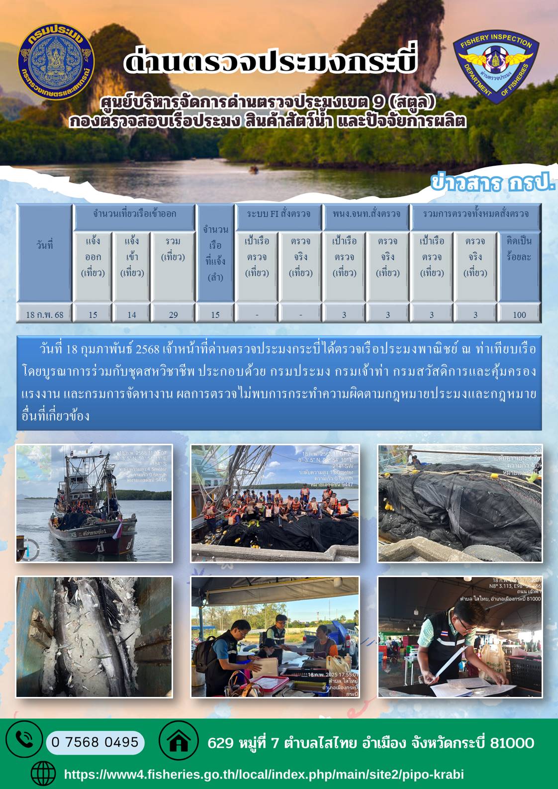 ผลตรวจเรือวันที่ 18-23 กุมภาพันธ์  2568