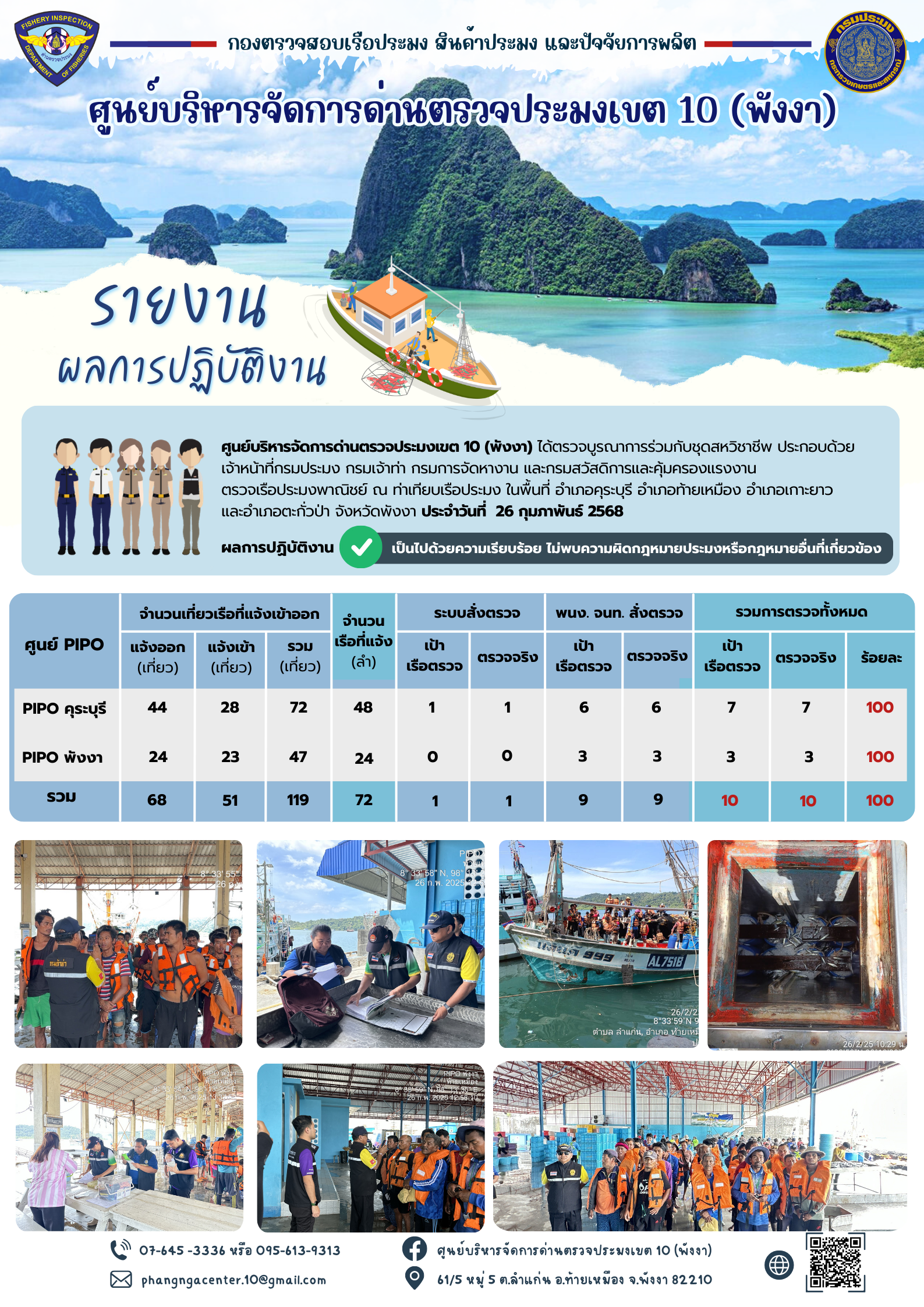 ข่าวประชาสัมพันธ์กิจกรรมการตรวจเรือประมงพาณิชย์แจ้งเข้า - ออก วันที่ 26 กุมภาพันธ์ 2568..คลิก