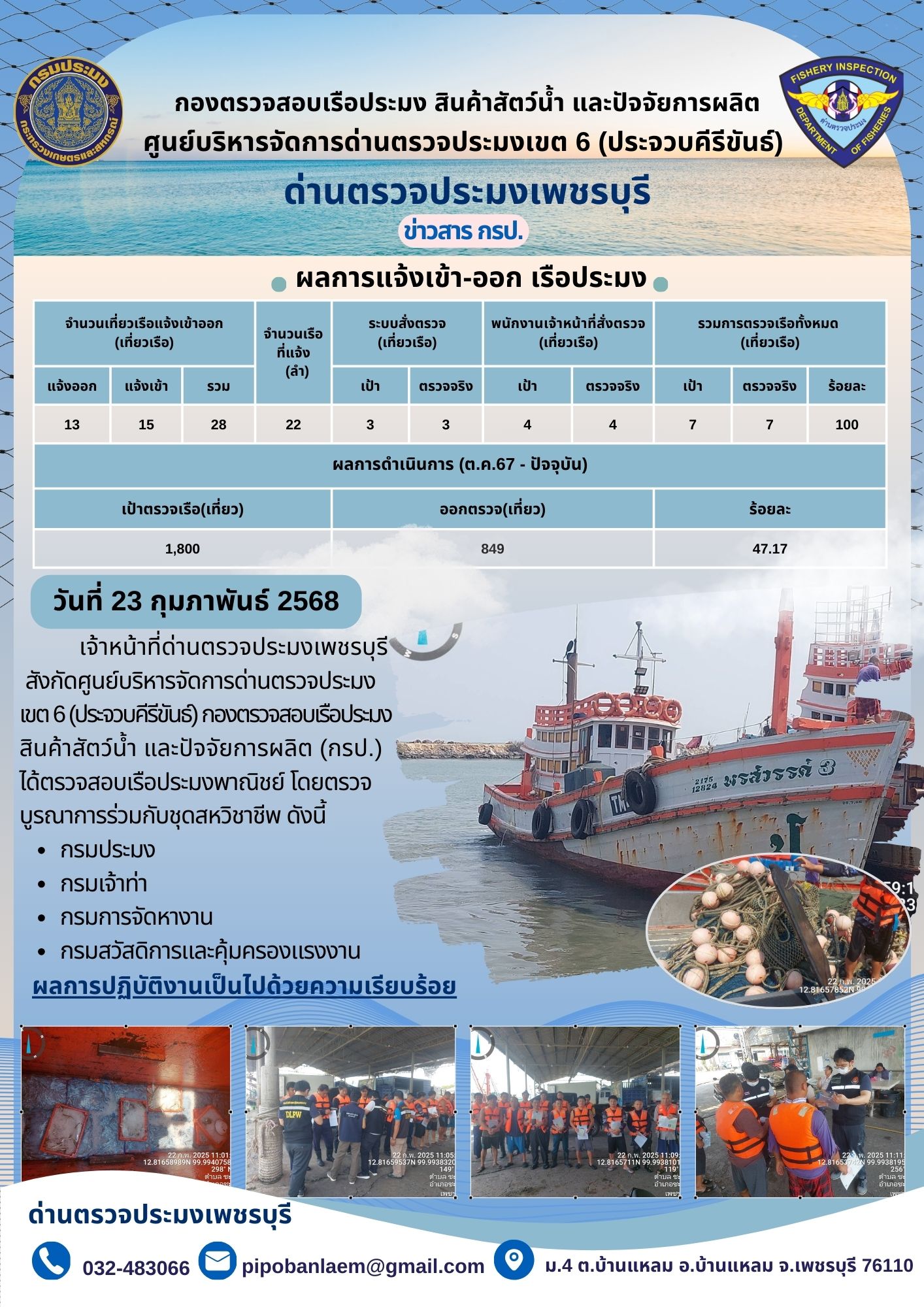 ตรวจสอบเรือประมงพาณิชย์ ณ ท่าเทียบเรือประมง..คลิก