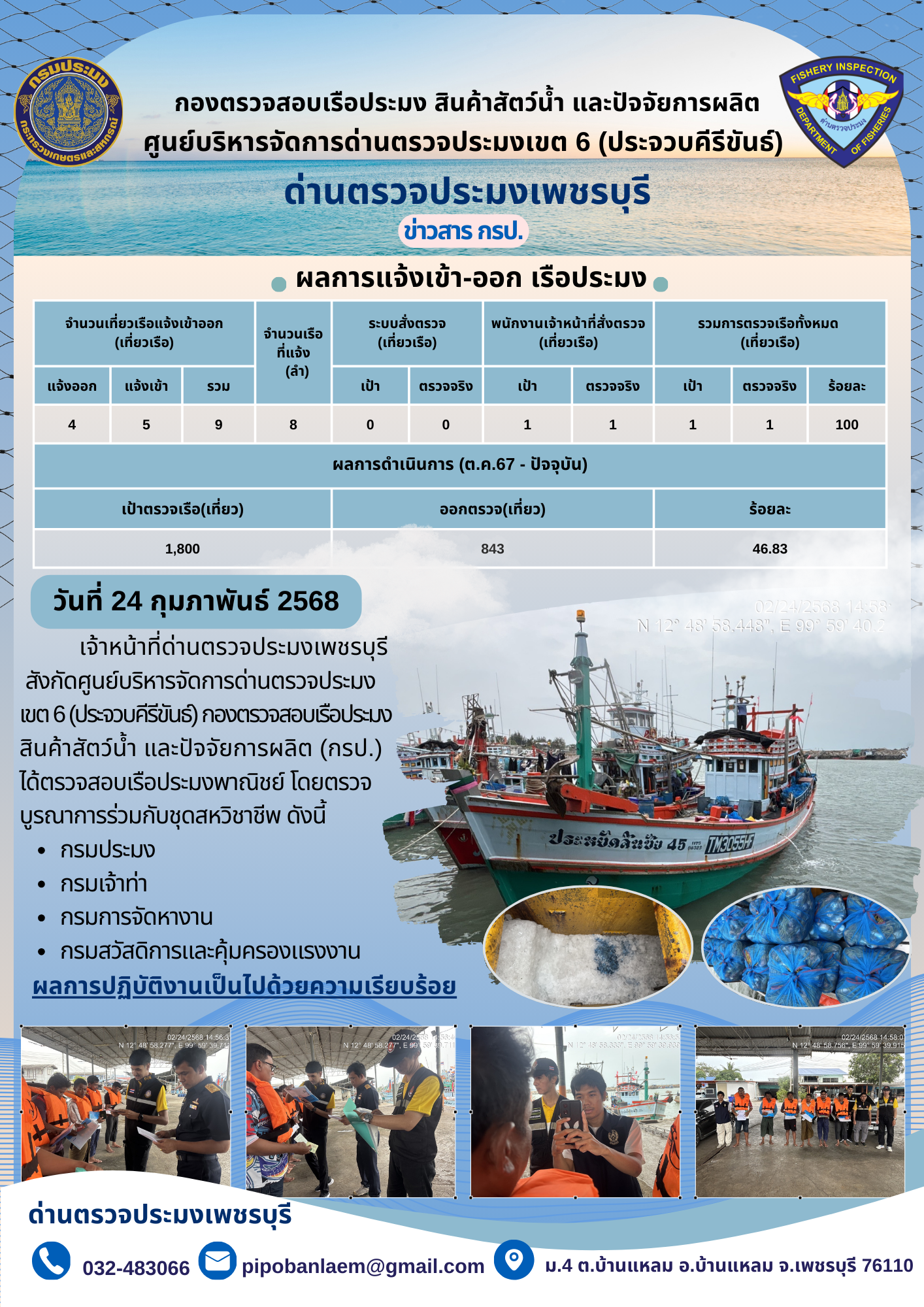 ตรวจสอบเรือประมงพาณิชย์ ณ ท่าเทียบเรือประมง..คลิก