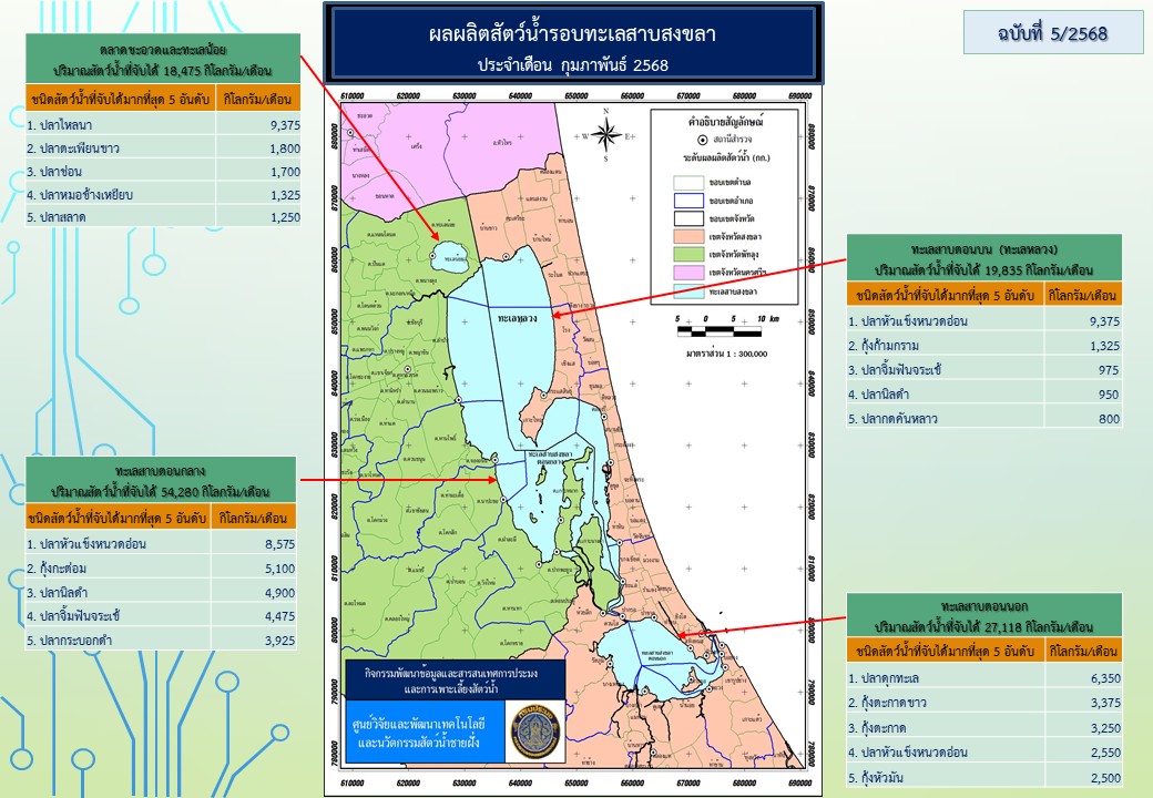 สภาวะสัตว์น้ำรอบทะเลสาบสงขลา เดือนกุมภาพันธ์ 2568