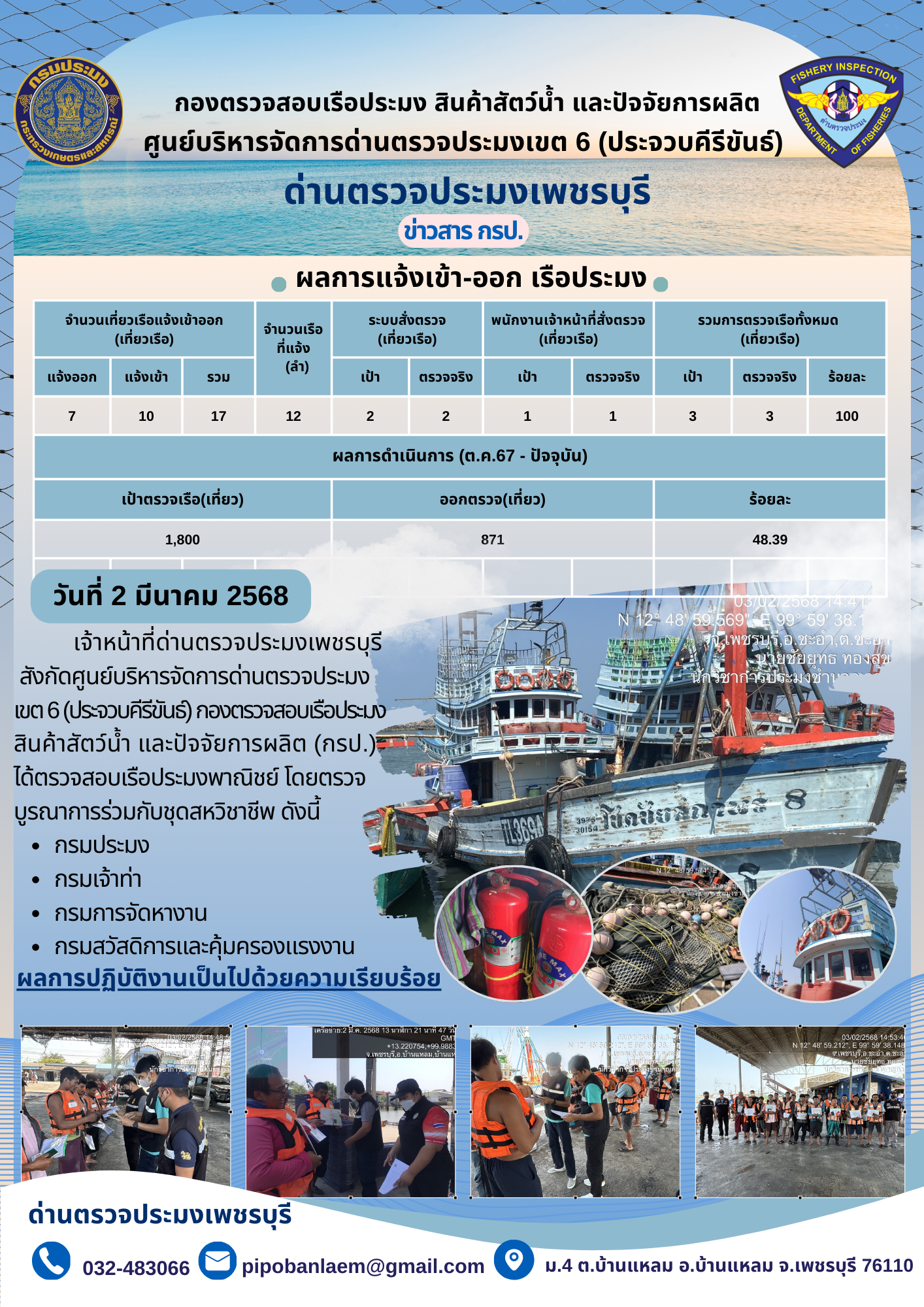 ตรวจสอบเรือประมงพาณิชย์ ณ ท่าเทียบเรือประมง..คลิก