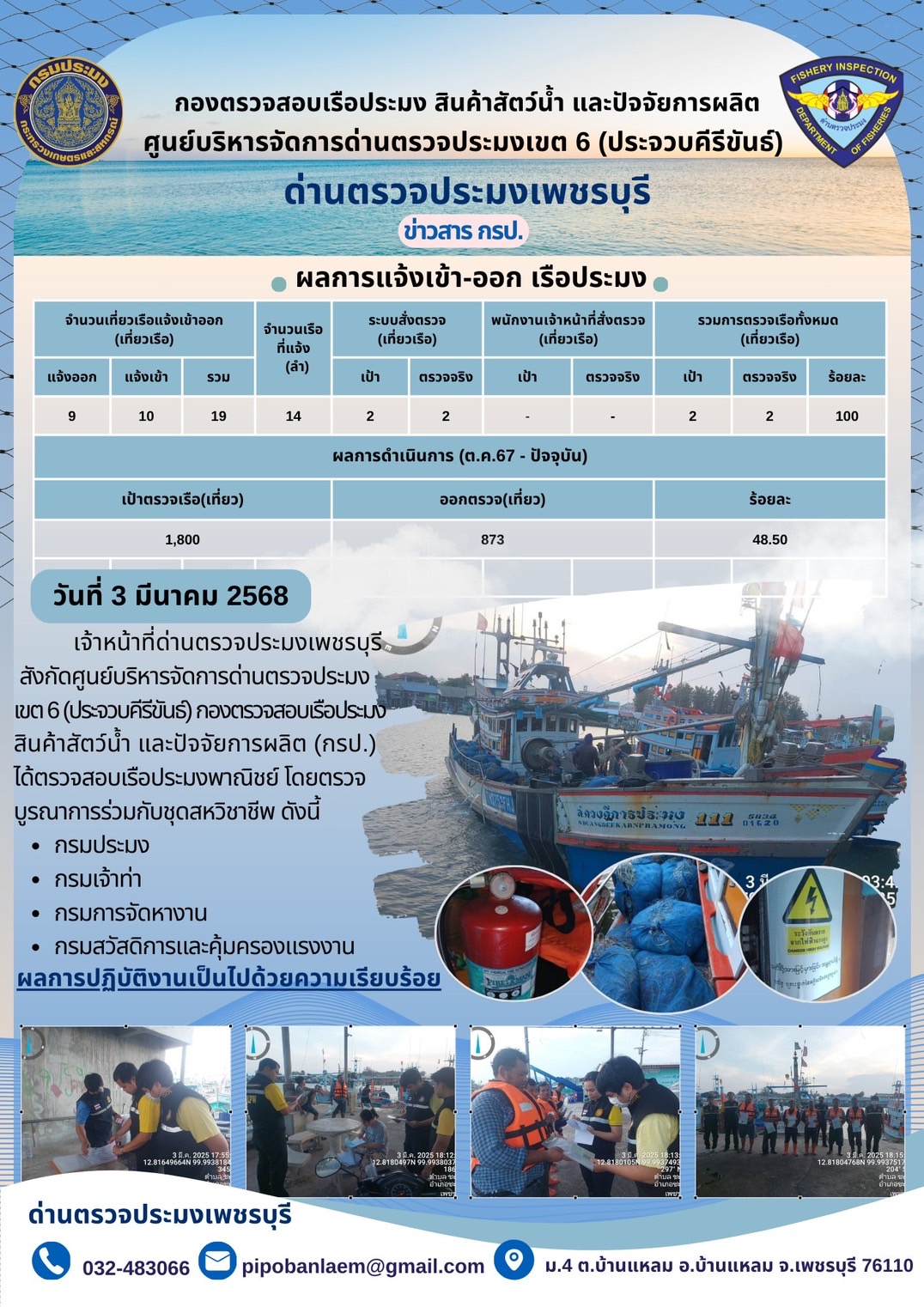 ตรวจสอบเรือประมงพาณิชย์ ณ ท่าเทียบเรือประมง..คลิก