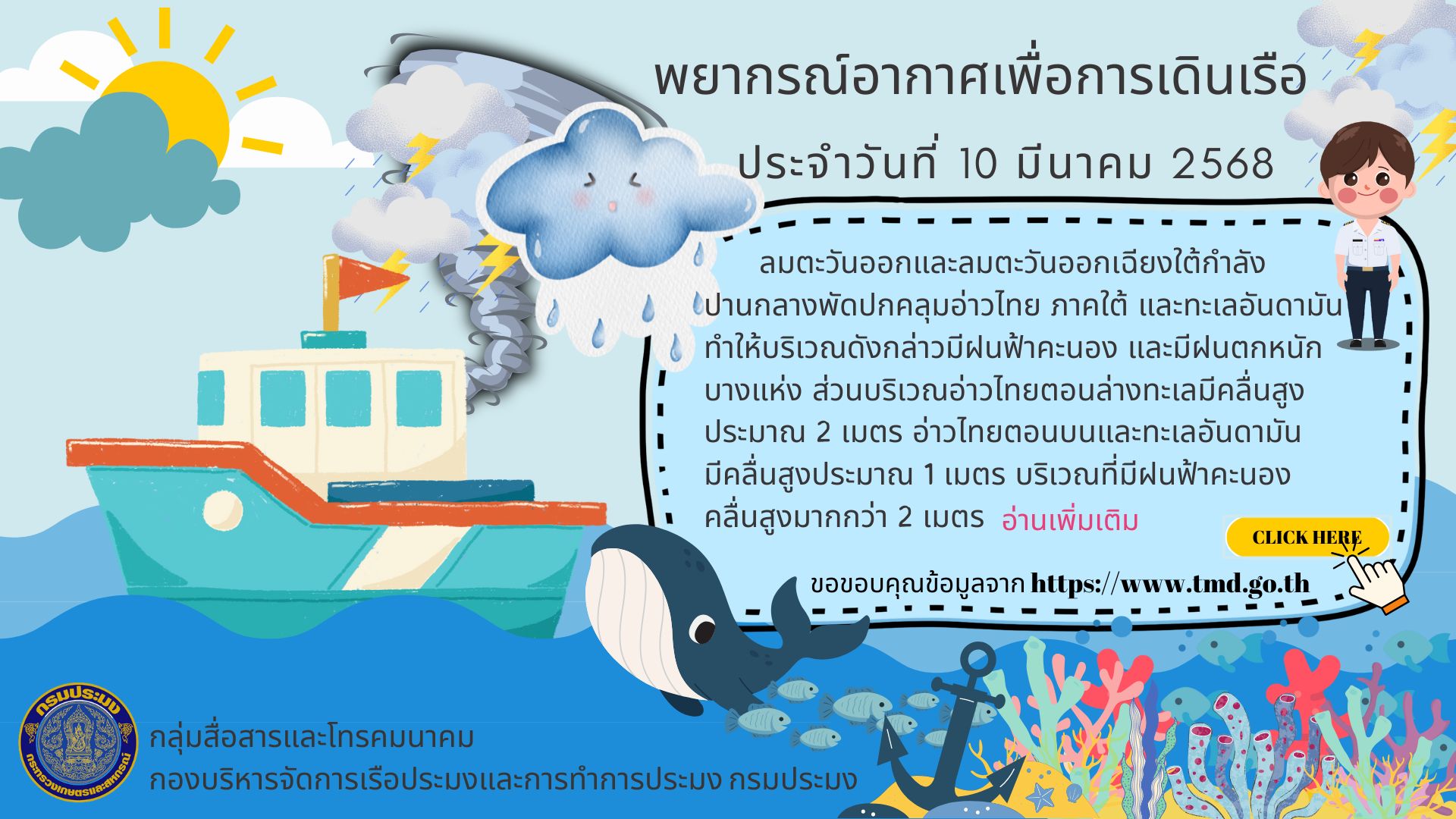 พยากรณ์อากาศเพื่อการเดินเรือ ประจำวันที่ 10 มีนาคม 2568