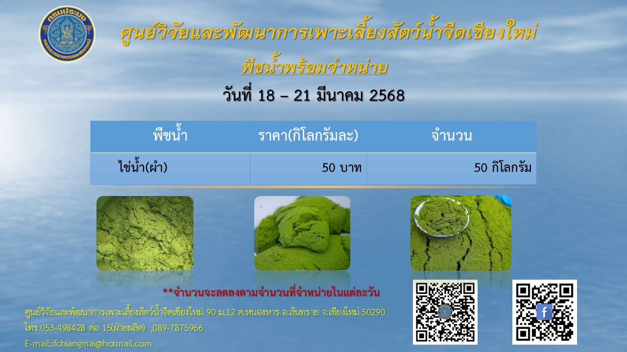 พันธุ์ปลาพร้อมจำหน่าย วันที่ 18-21 มีนาคม 2568