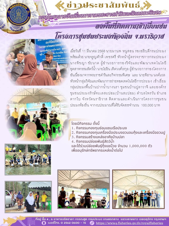  เข้าเยี่ยมกลุ่มประมงพื้นบ้านปากน้ำบางนรา ชุมชนบ้านปูลาวาจิ และองค์กรชุมชนประมงรักษ์ทะเลสะปอม (บ้านสะปอม)