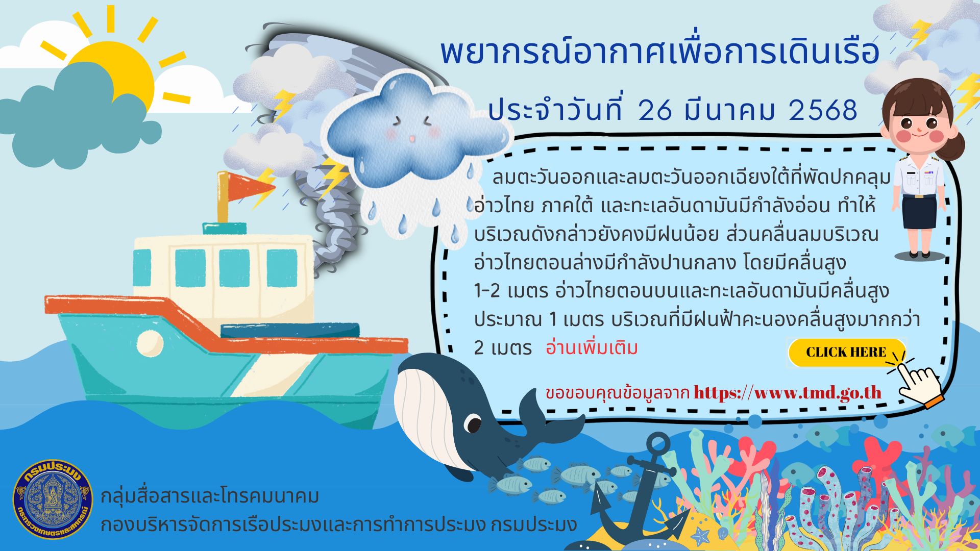 พยากรณ์อากาศเพื่อการเดินเรือ ประจำวันที่ 26 มีนาคม 2568