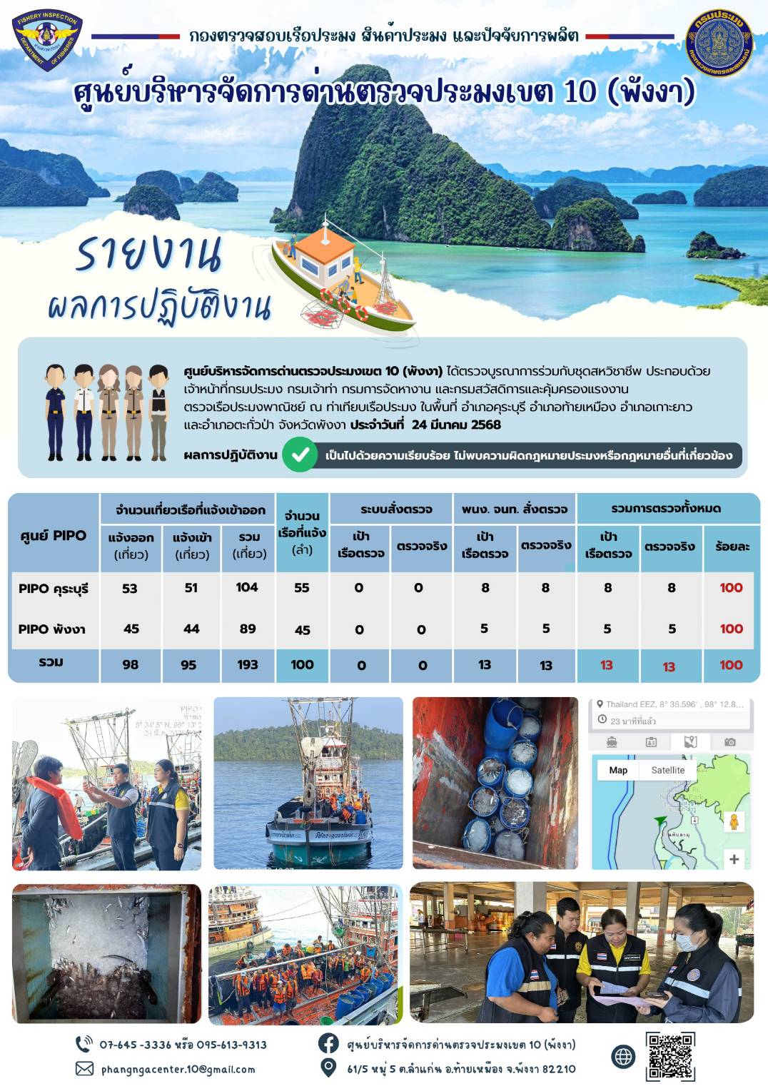 ข่าวประชาสัมพันธ์กิจกรรมการตรวจเรือประมงพาณิชย์แจ้งเข้า - ออก วันที่ 24 มีนาคม 2568..คลิก