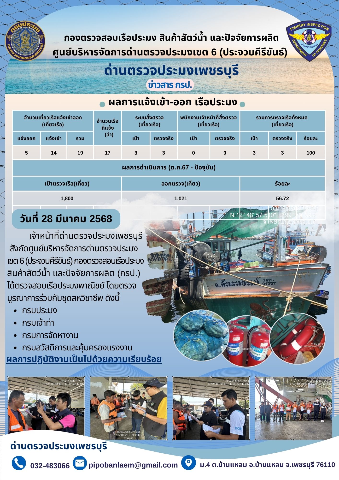 ตรวจสอบเรือประมงพาณิชย์ ณ ท่าเทียบเรือประมง