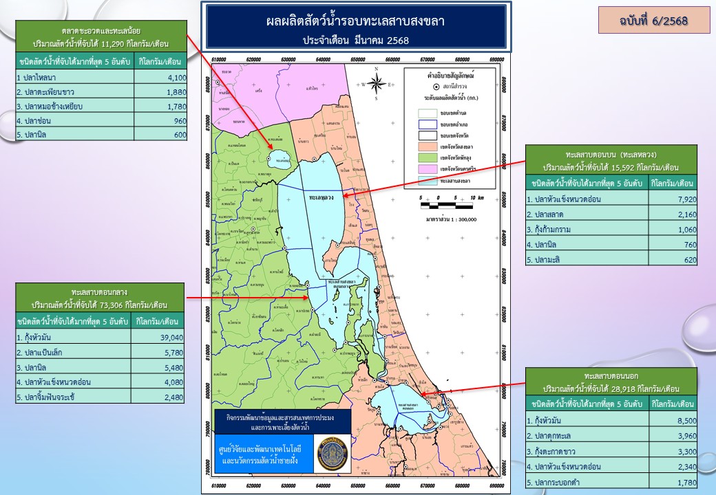 สภาวะสัตว์น้ำรอบทะเลสาบสงขลา เดือนมีนาคม 2568