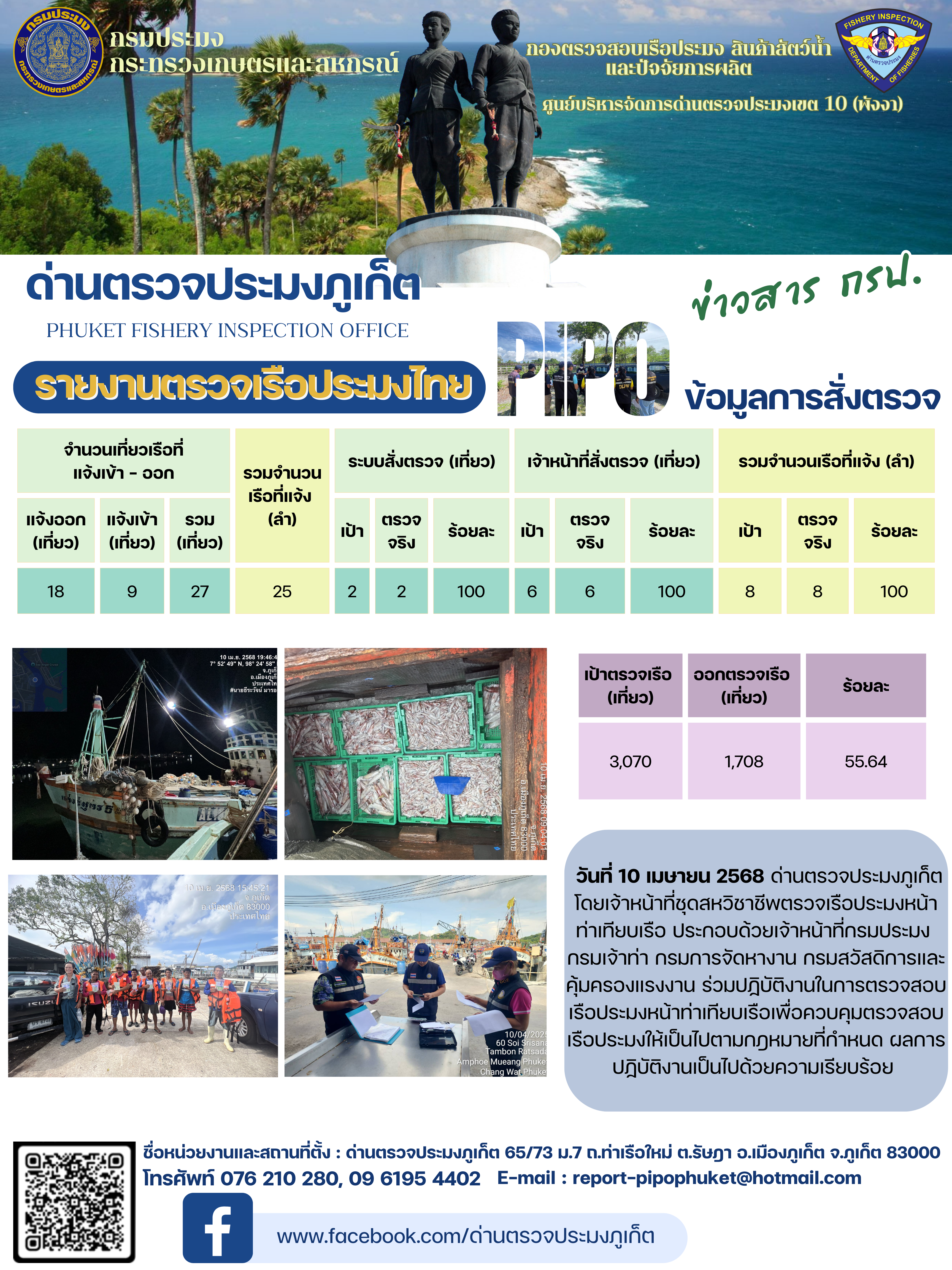 ข่าวประชาสัมพันธ์กิจกรรมการตรวจเรือประมงพาณิชย์แจ้งเข้า - ออก วันที่ 10 เมษายน 2568..คลิก
