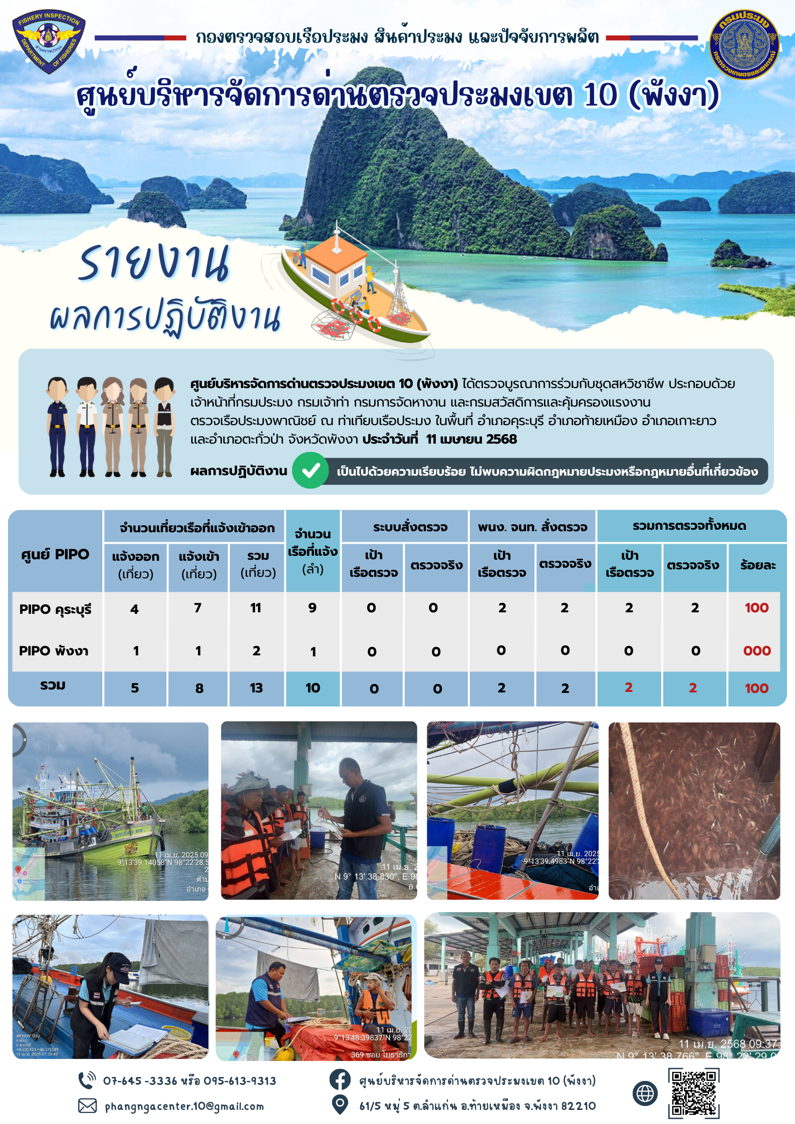 ข่าวประชาสัมพันธ์กิจกรรมการตรวจเรือประมงพาณิชย์แจ้งเข้า - ออก วันที่ 11 เมษายน 2568..คลิก
