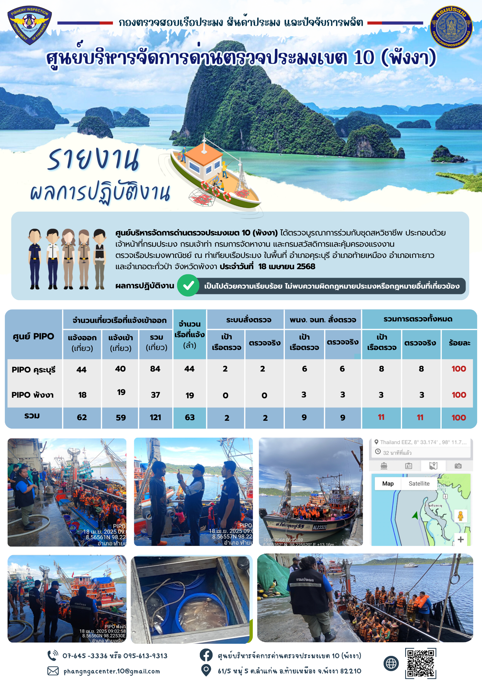ข่าวประชาสัมพันธ์กิจกรรมการตรวจเรือประมงพาณิชย์แจ้งเข้า - ออก วันที่ 18 เมษายน 2568..คลิก