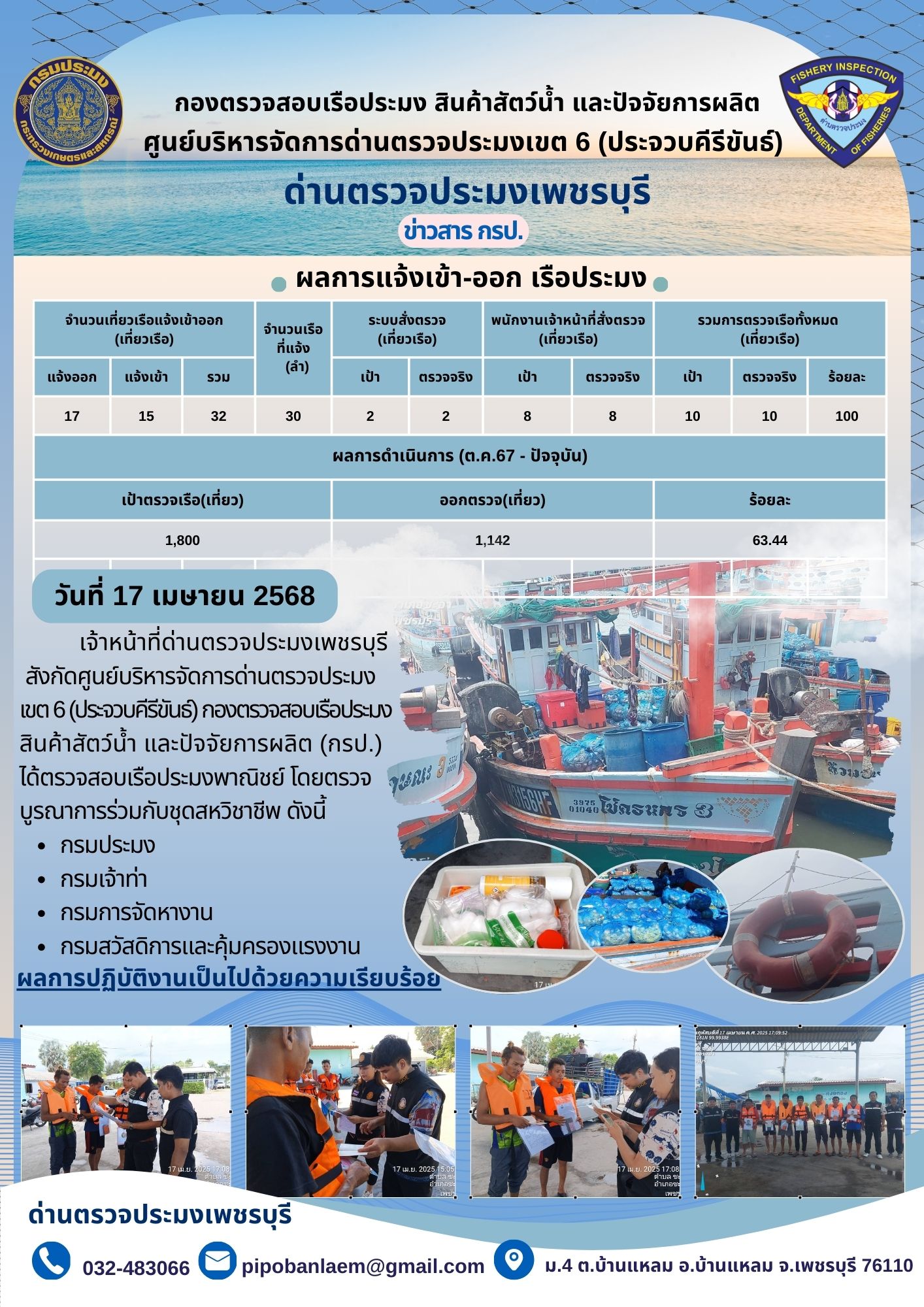 ตรวจสอบเรือประมงพาณิชย์ ณ ท่าเทียบเรือประมง