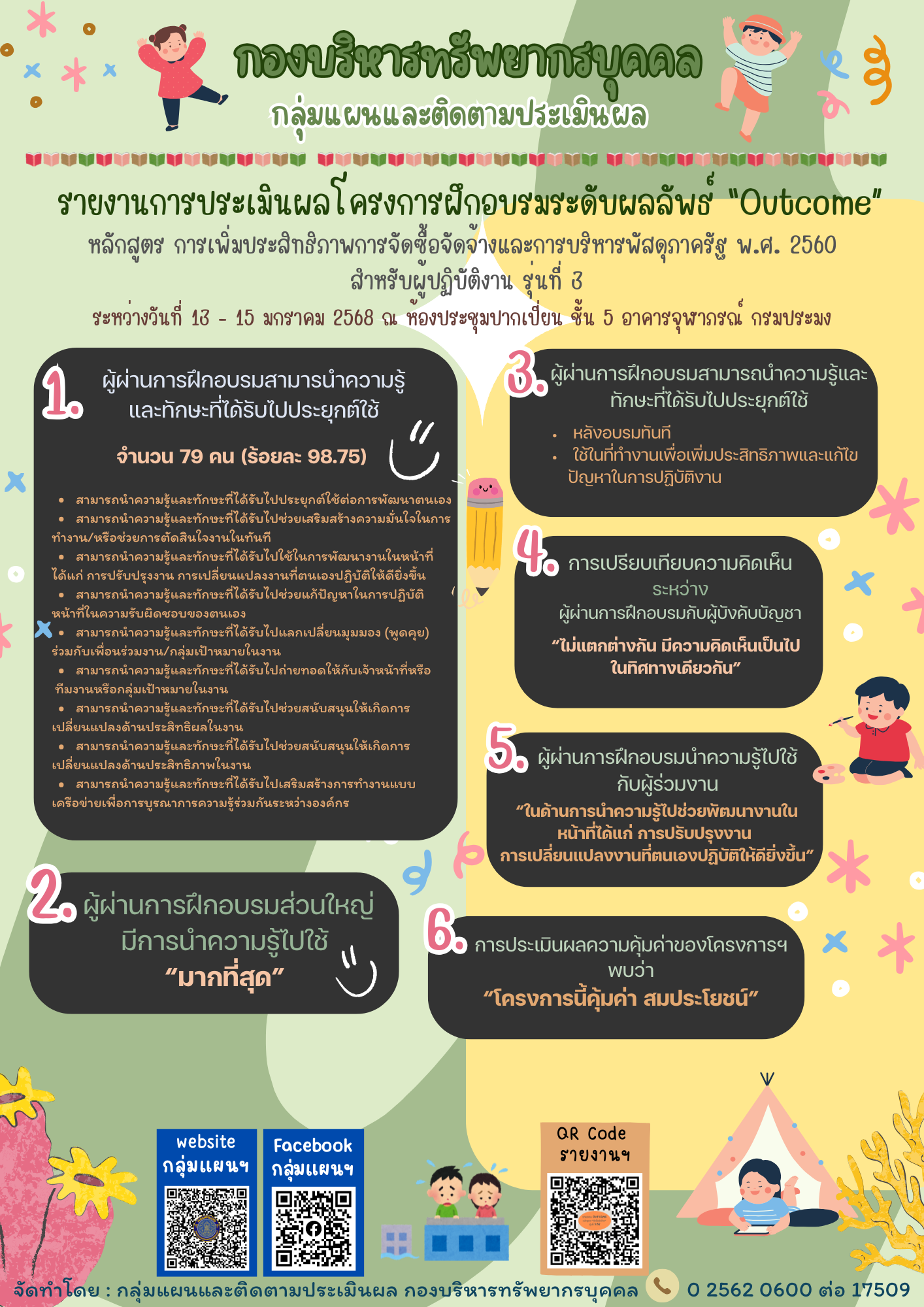 หลักสูตรการเพิ่มประสิทธิภาพการจัดซื้อจัดจ้างและการบริหารพัสดุภาครัฐ พ.ศ. 2560 สำหรับผู้ปฏิบัติงาน รุ่นที่ 3 ระหว่างวันที่ 13 - 15 มกราคม 2568 ณ ห้องประชุมปากเปี่ยน ชั้น 5 อาคารจุฬาภรณ์ กรมประมง..คลิก