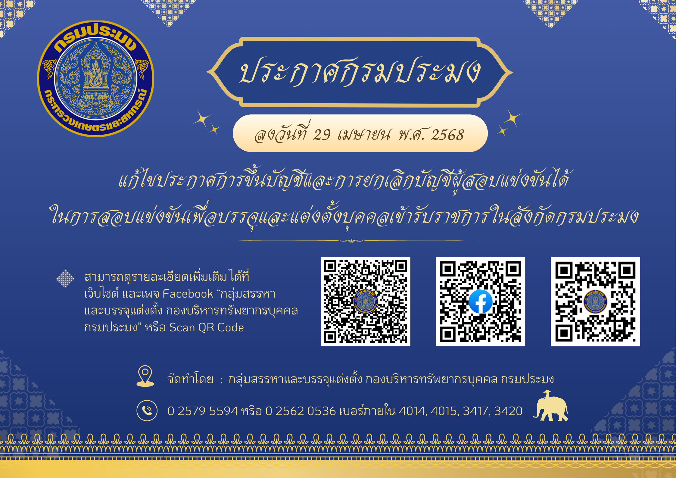 แก้ไขประกาศการขึ้นบัญชีและการยกเลิกบัญชีผู้สอบแข่งขันได้ฯ 