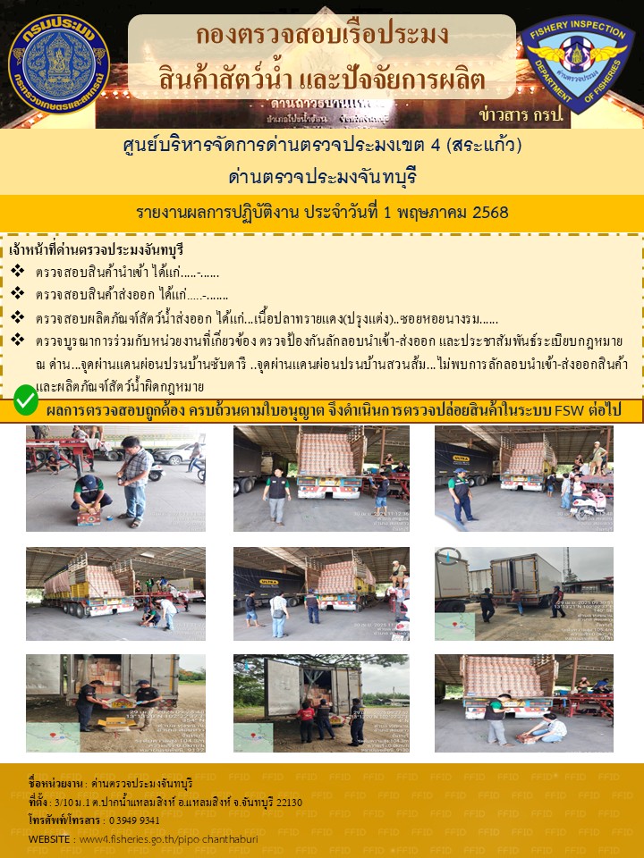 รายงานการปฏิบัติงานประจำวันที่ 1 พฤษภาคม 2568