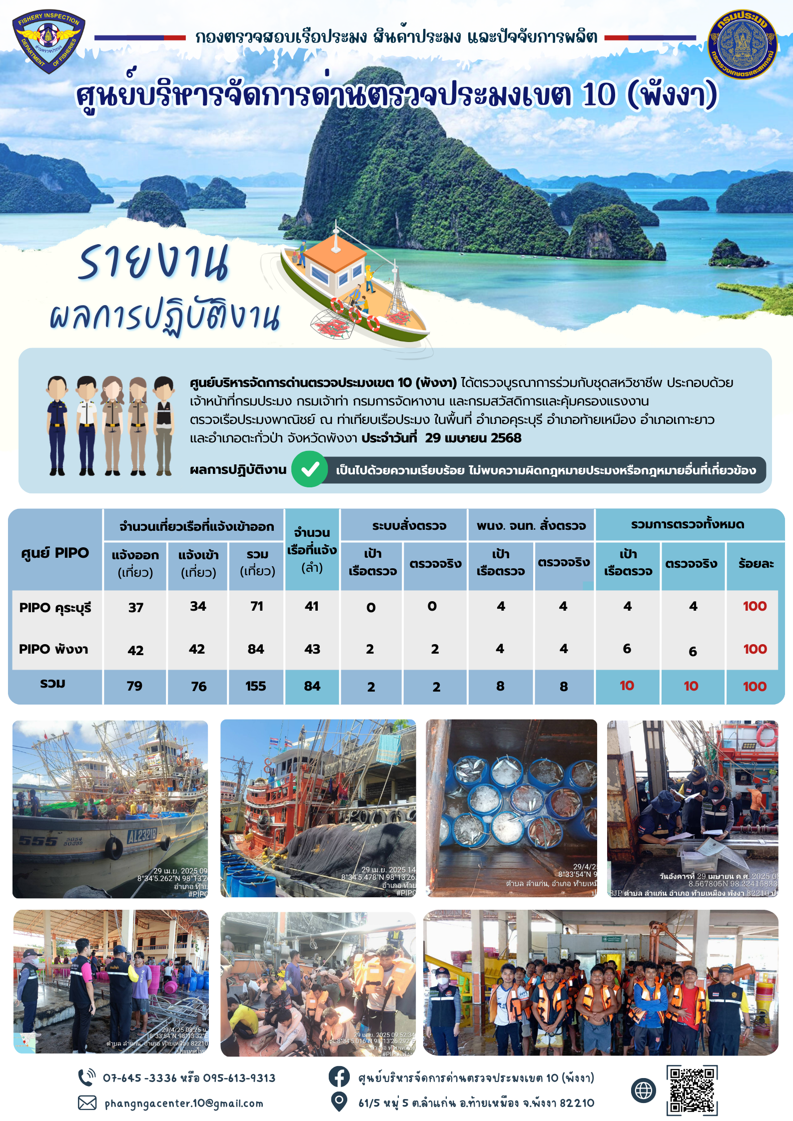 ข่าวประชาสัมพันธ์กิจกรรมการตรวจเรือประมงพาณิชย์แจ้งเข้า - ออก วันที่ 29 เมษายน 2568..คลิก
