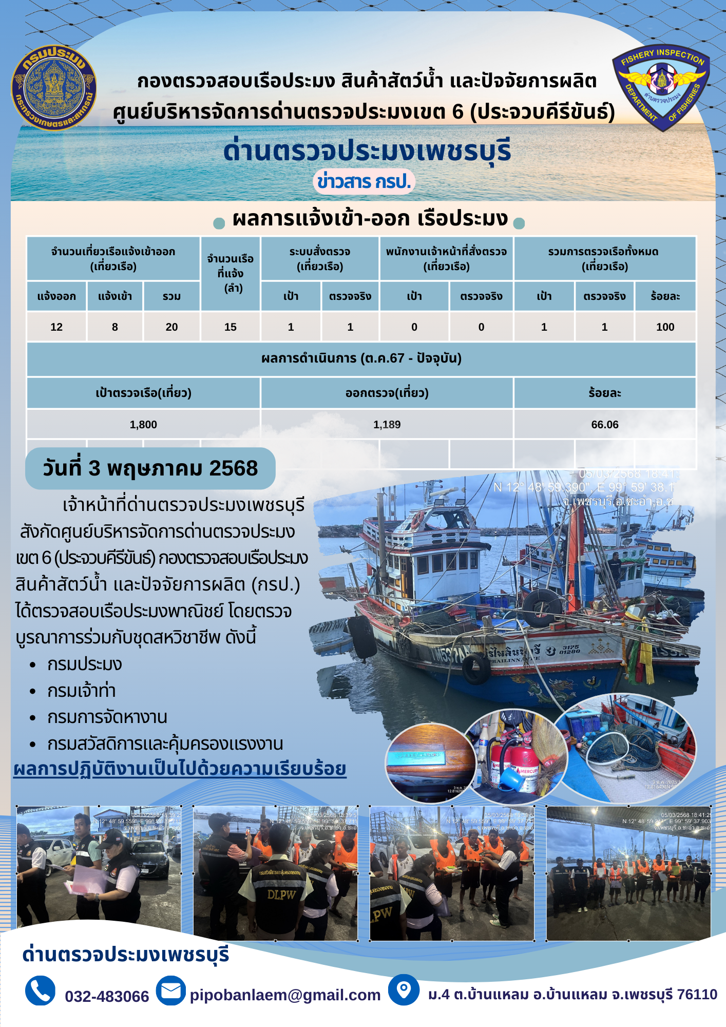 ตรวจสอบเรือประมงพาณิชย์ ณ ท่าเทียบเรือประมง..คลิก