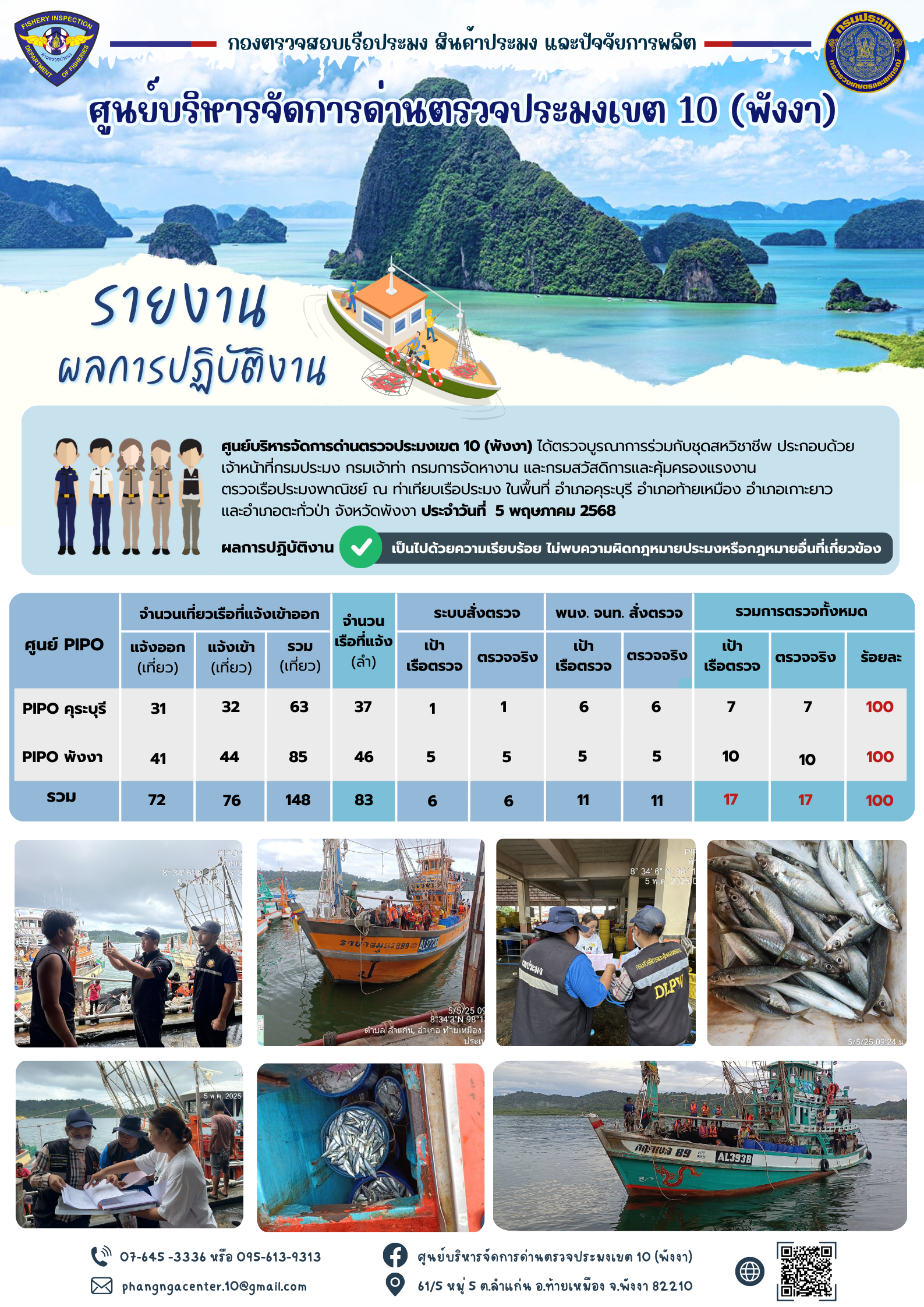 ข่าวประชาสัมพันธ์กิจกรรมการตรวจเรือประมงพาณิชย์แจ้งเข้า - ออก วันที่ 5 พฤษภาคม 2568..คลิก