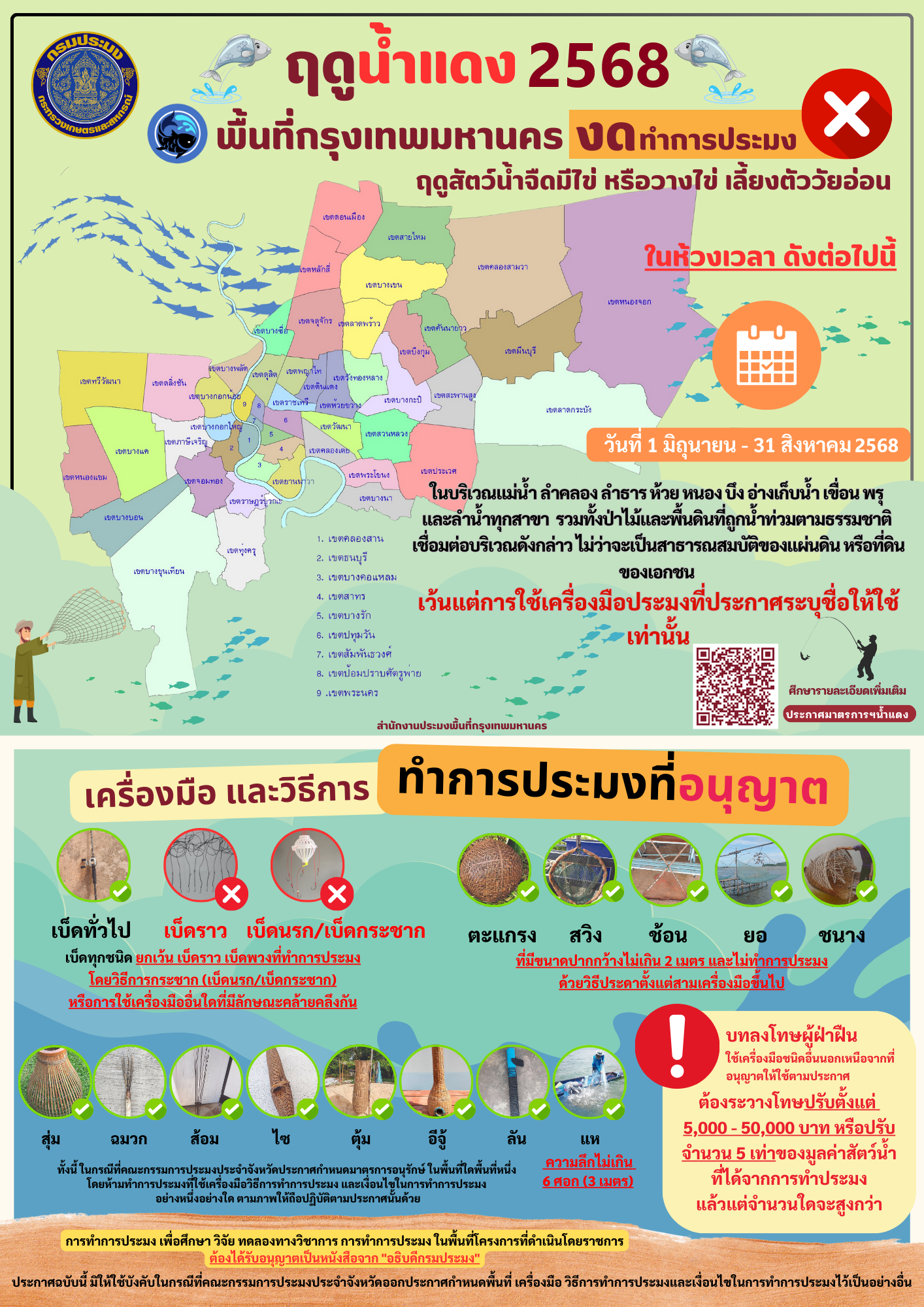 สำนักงานประมงพื้นที่กรุงเทพมหานคร ขอแจ้งให้ทางเกษตรกรผู้เพาะเลี้ยงสัตว์น้ำและผู้ทำการประมง ในเขตพื้นที่กรุงเทพมหานคร รับทราบ!!