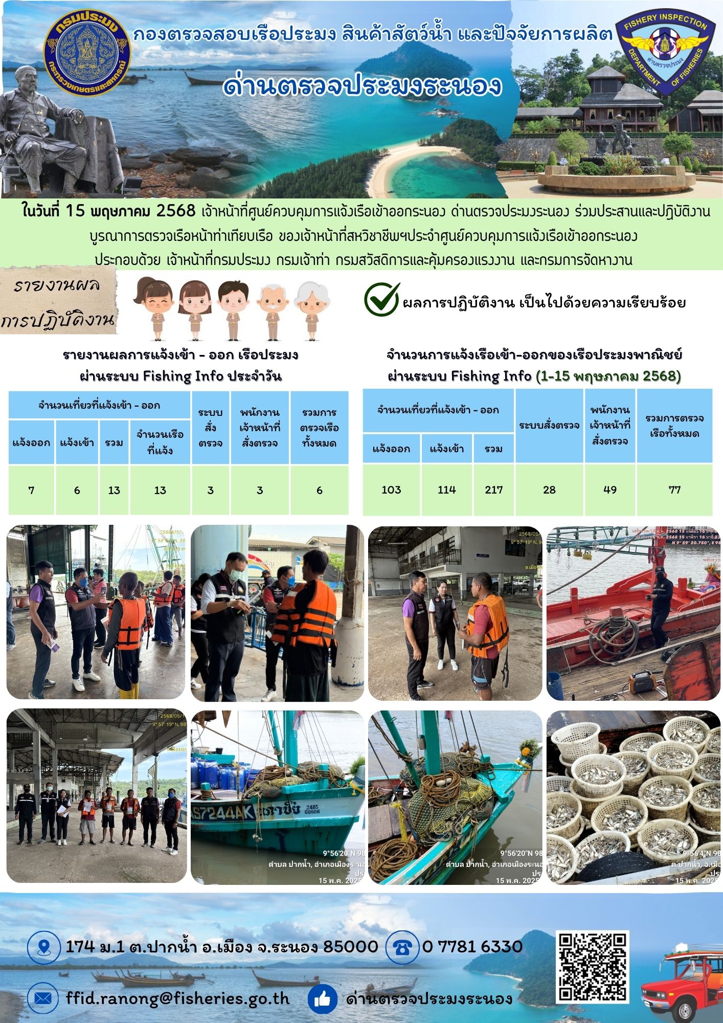 ตรวจสอบเรือประมงพาณิชย์ ณ ท่าเทียบเรือประมง