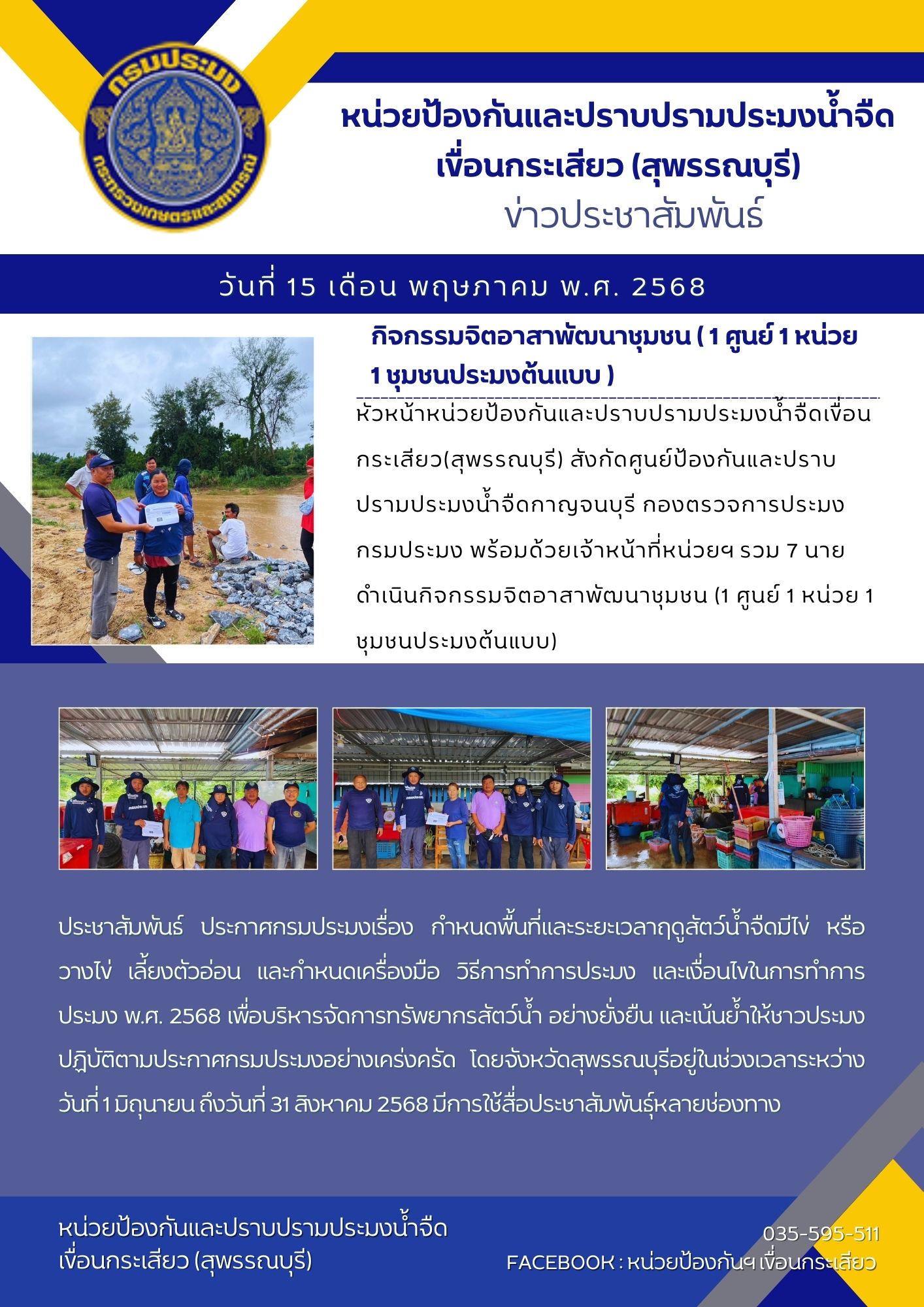 ดำเนินกิจกรรมจิตอาสาพัฒนาชุมชน (1 ศูนย์ 1 หน่วย 1 ชุมชนประมงต้นแบบ)