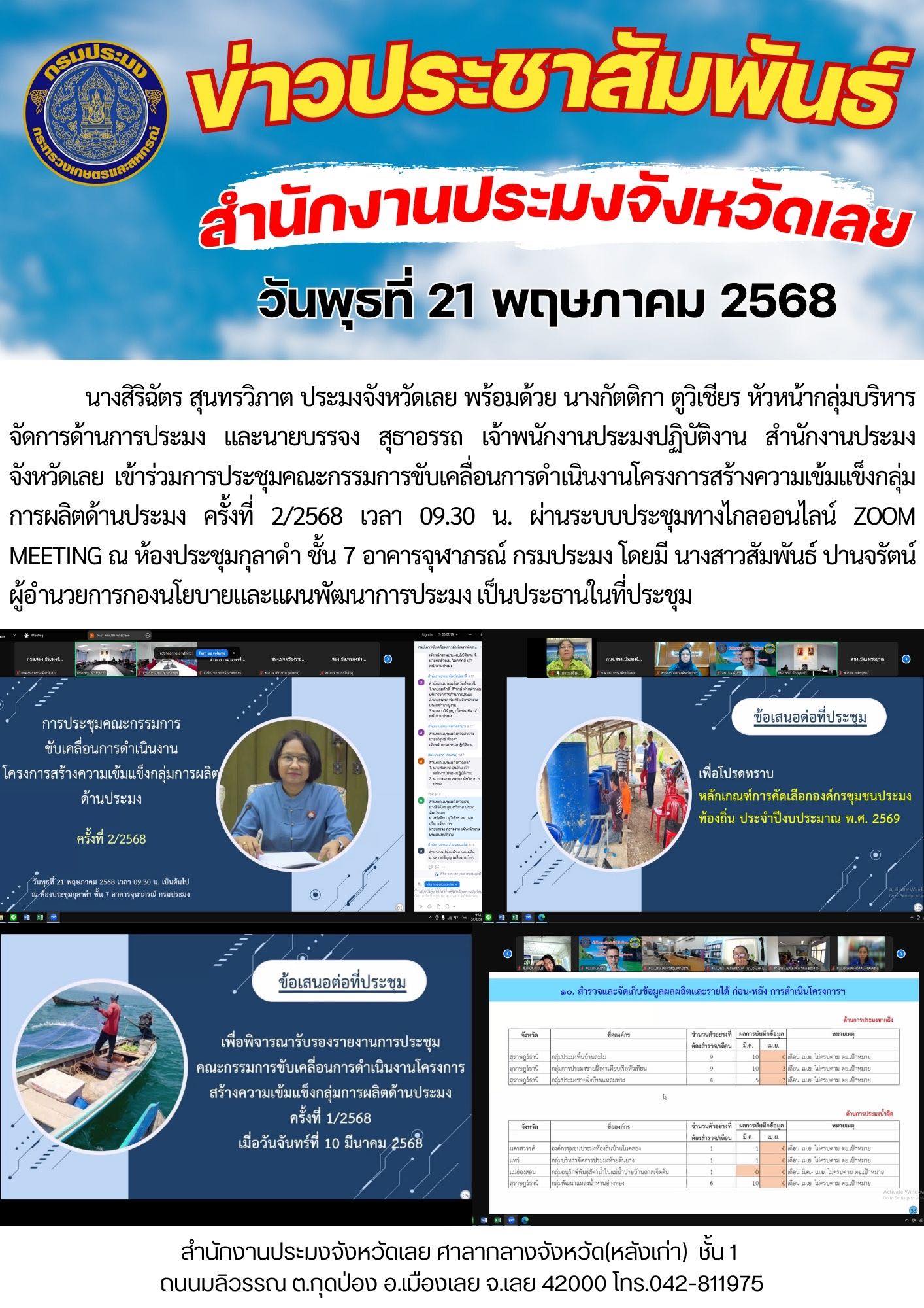 เข้าร่วมการประชุมคณะกรรมการขับเคลื่อนการดำเนินงานโครงการสร้างความเข้มแข็งกลุ่มการผลิตด้านประมง ครั้งที่ 2/2568