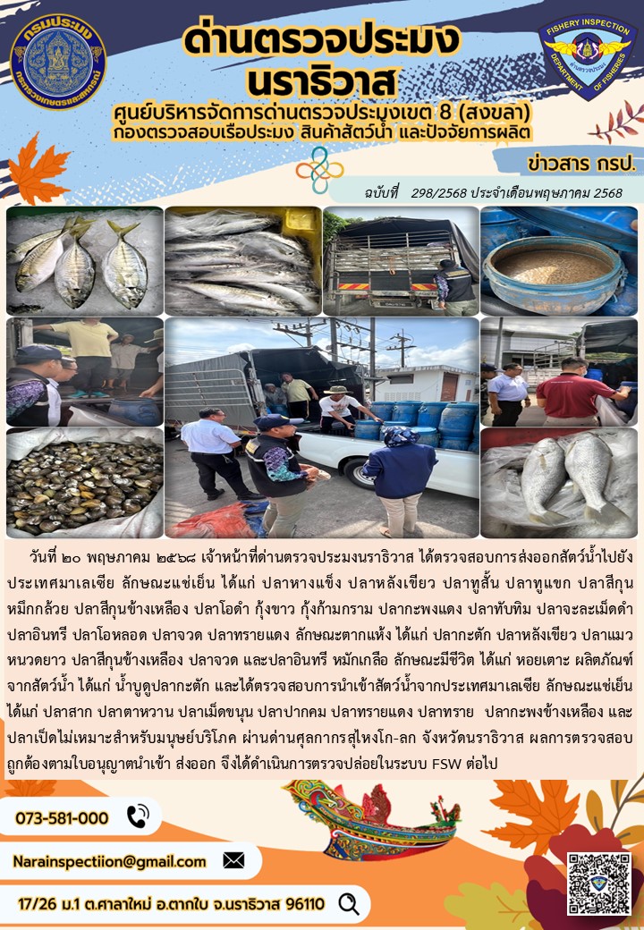 ประชาสัมพันธ์ด่านตรวจประมงนราธิวาส ประจำวันที่ 20 พฤษภาคม 2568..คลิก