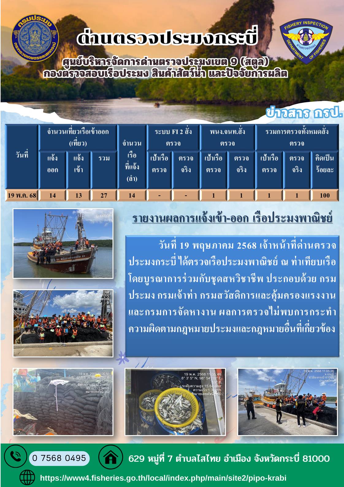 ผลตรวจเรือประมงวันที่ 18-20 พ.ค 68