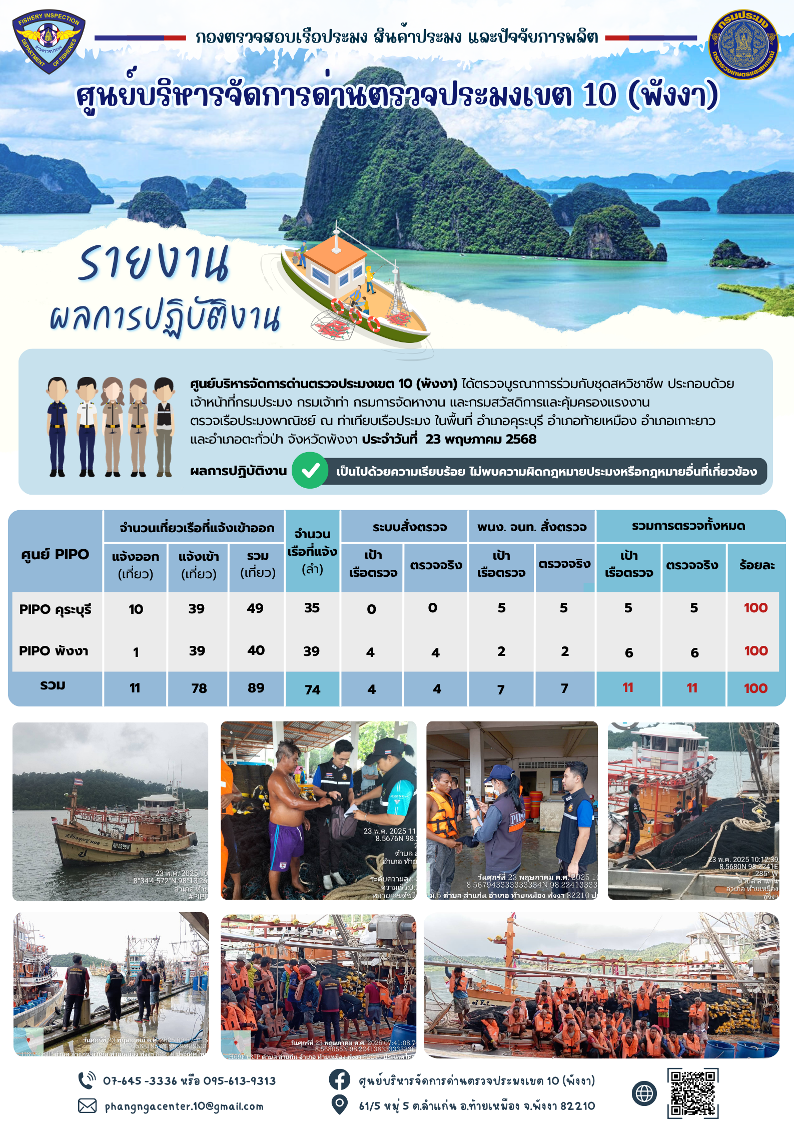 ข่าวประชาสัมพันธ์กิจกรรมการตรวจเรือประมงพาณิชย์แจ้งเข้า - ออก วันที่ 23 พฤษภาคม 2568..คลิก