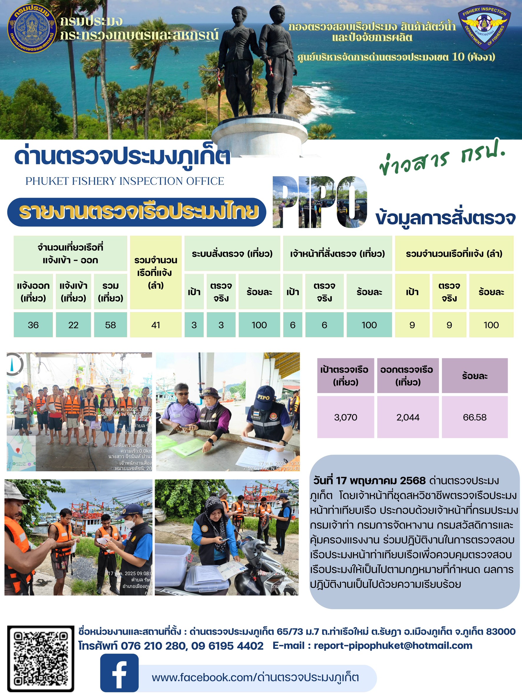 ข่าวประชาสัมพันธ์กิจกรรมการตรวจเรือประมงพาณิชย์แจ้งเข้า - ออก วันที่ 17 พฤษภาคม 2568..คลิก