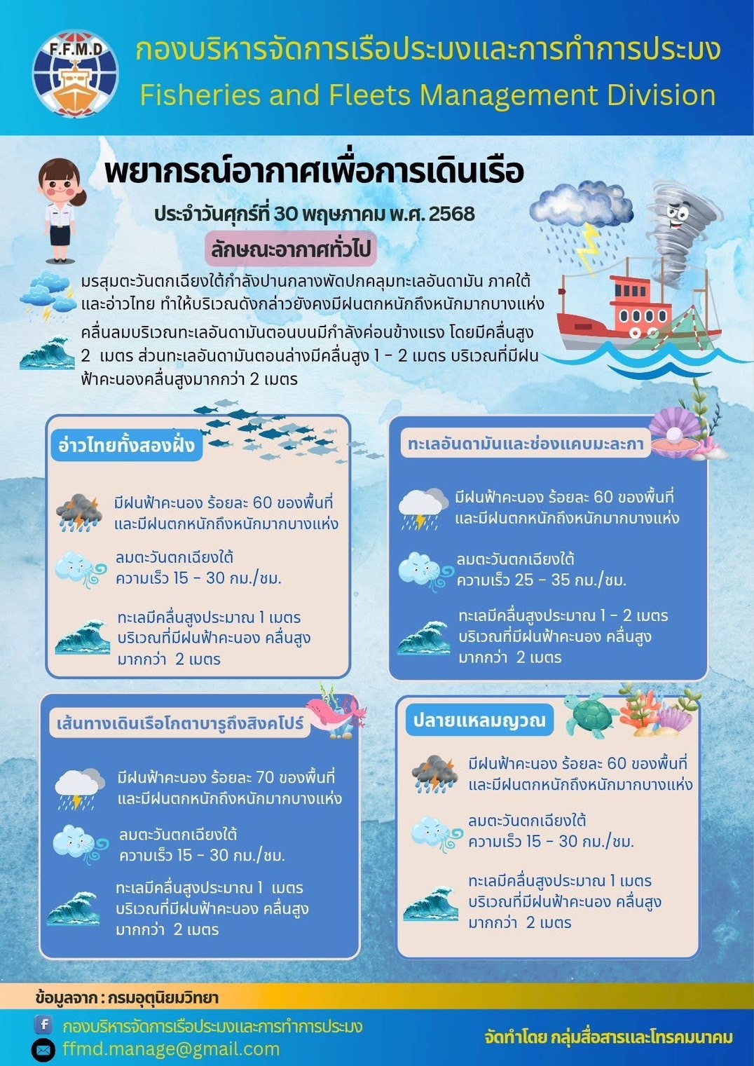 พยากรณ์อากาศเพื่อการเดินเรือประจำวันศุกร์ที่ 30 พฤษภาคม 2568