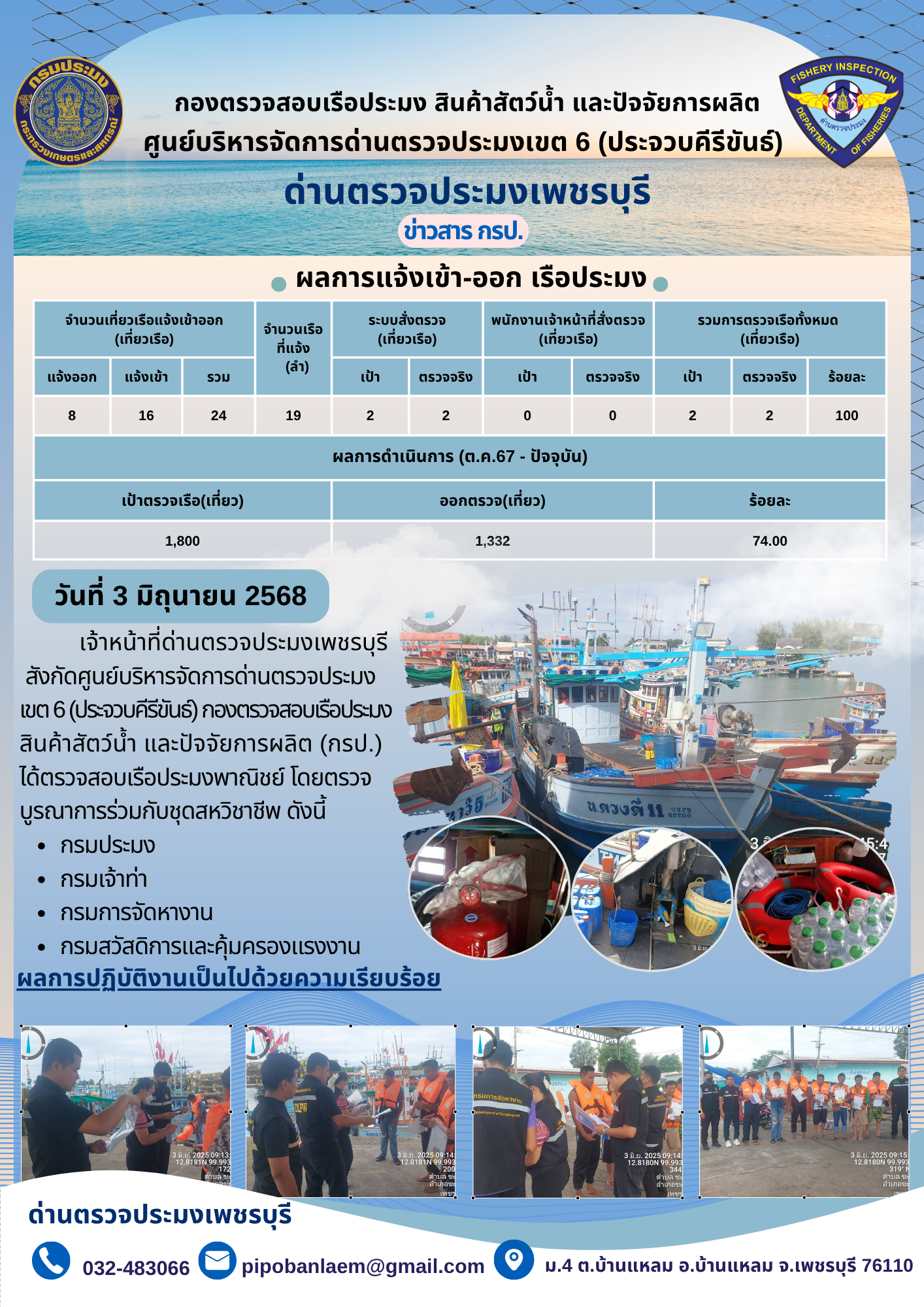 ตรวจสอบเรือประมงพาณิชย์ ณ ท่าเทียบเรือประมง