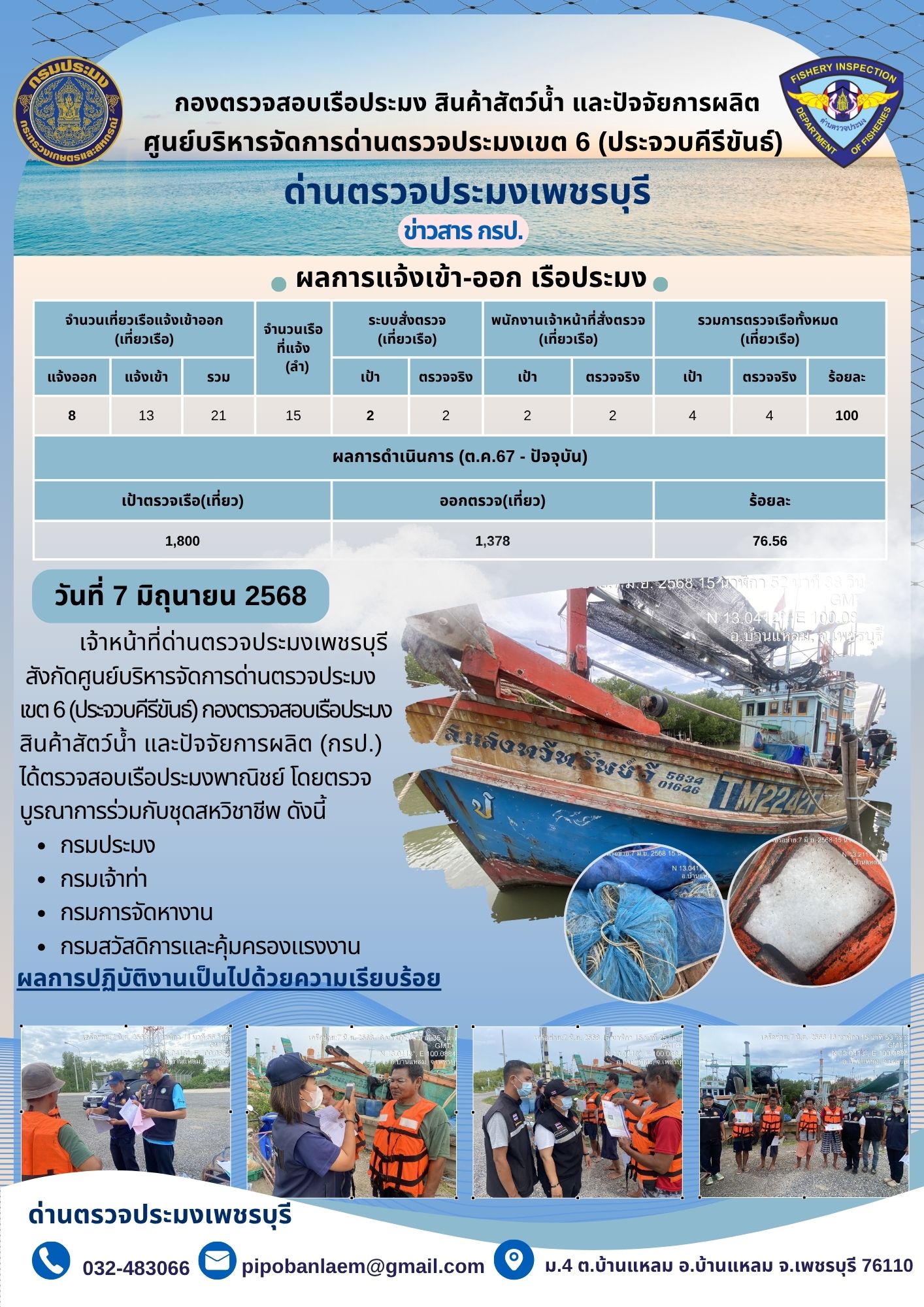 ตรวจสอบเรือประมงพาณิชย์ ณ ท่าเทียบเรือประมง