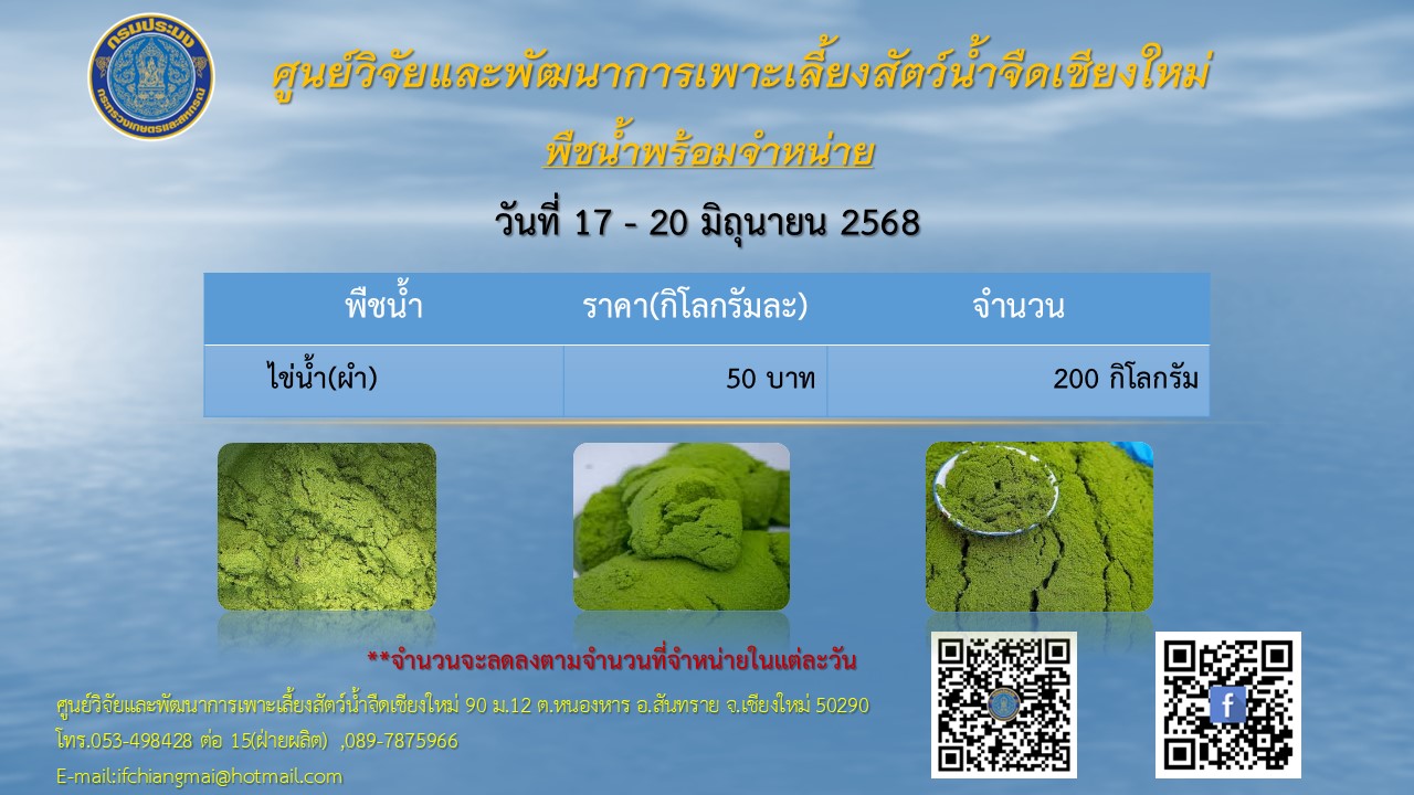 พันธุ์ปลาพร้อมจำหน่าย วันที่ 17-20 มิถุนายน 2568
